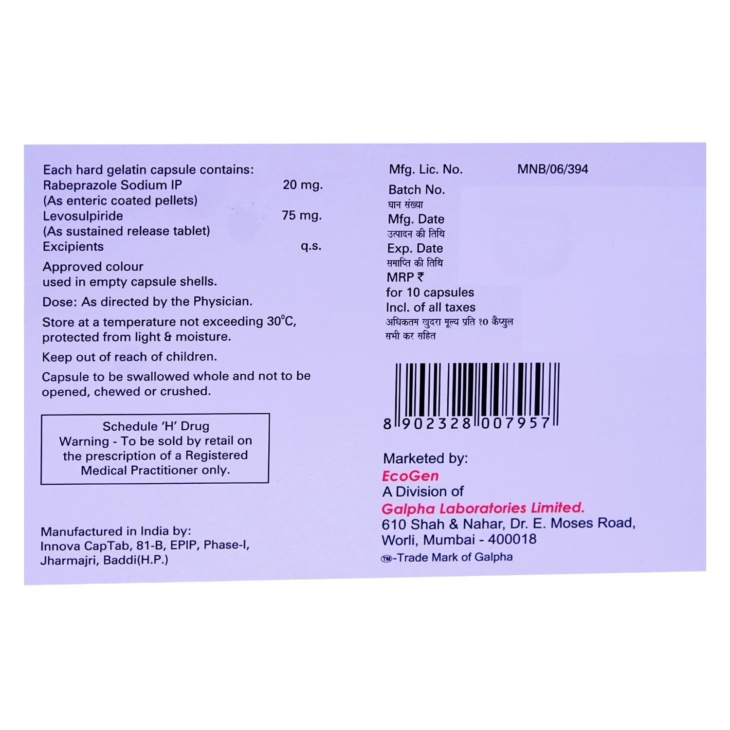 Rabigal L Capsule 10's, Pack of 10 Rabigal L Capsule 10's, Pack of 10