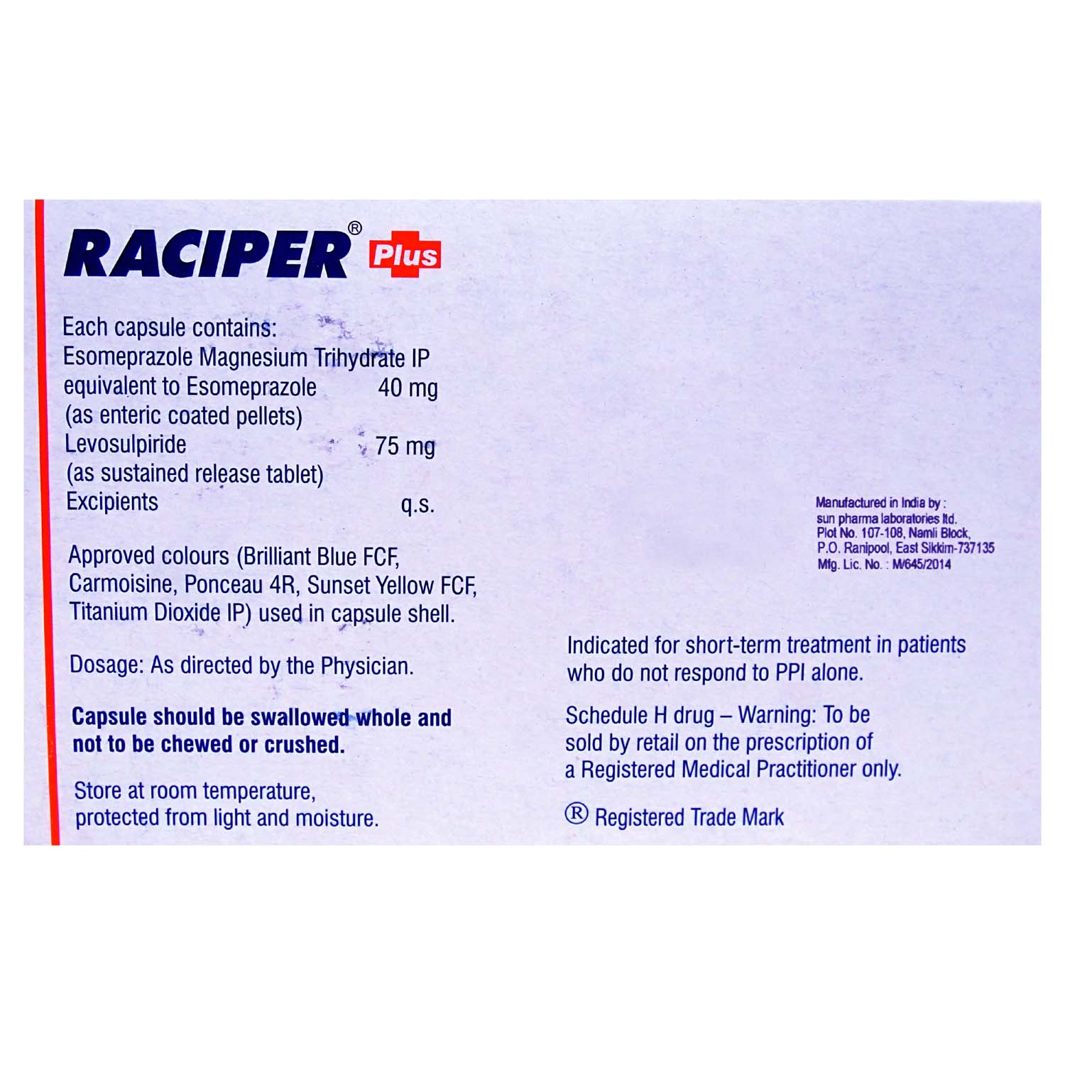 Raciper Plus Capsule 10's, Pack of 10 CAPSULES Raciper Plus Capsule 10's, Pack of 10 CAPSULES