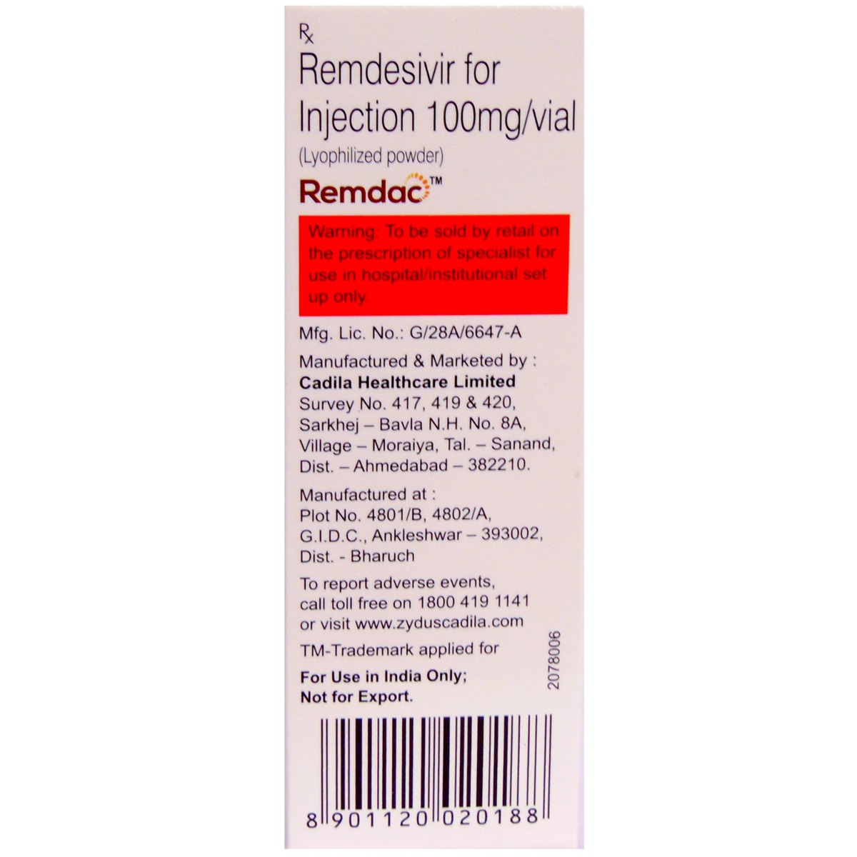 Remdac 100 mg Injection, Pack of 1 INJECTION Remdac 100 mg Injection, Pack of 1 INJECTION
