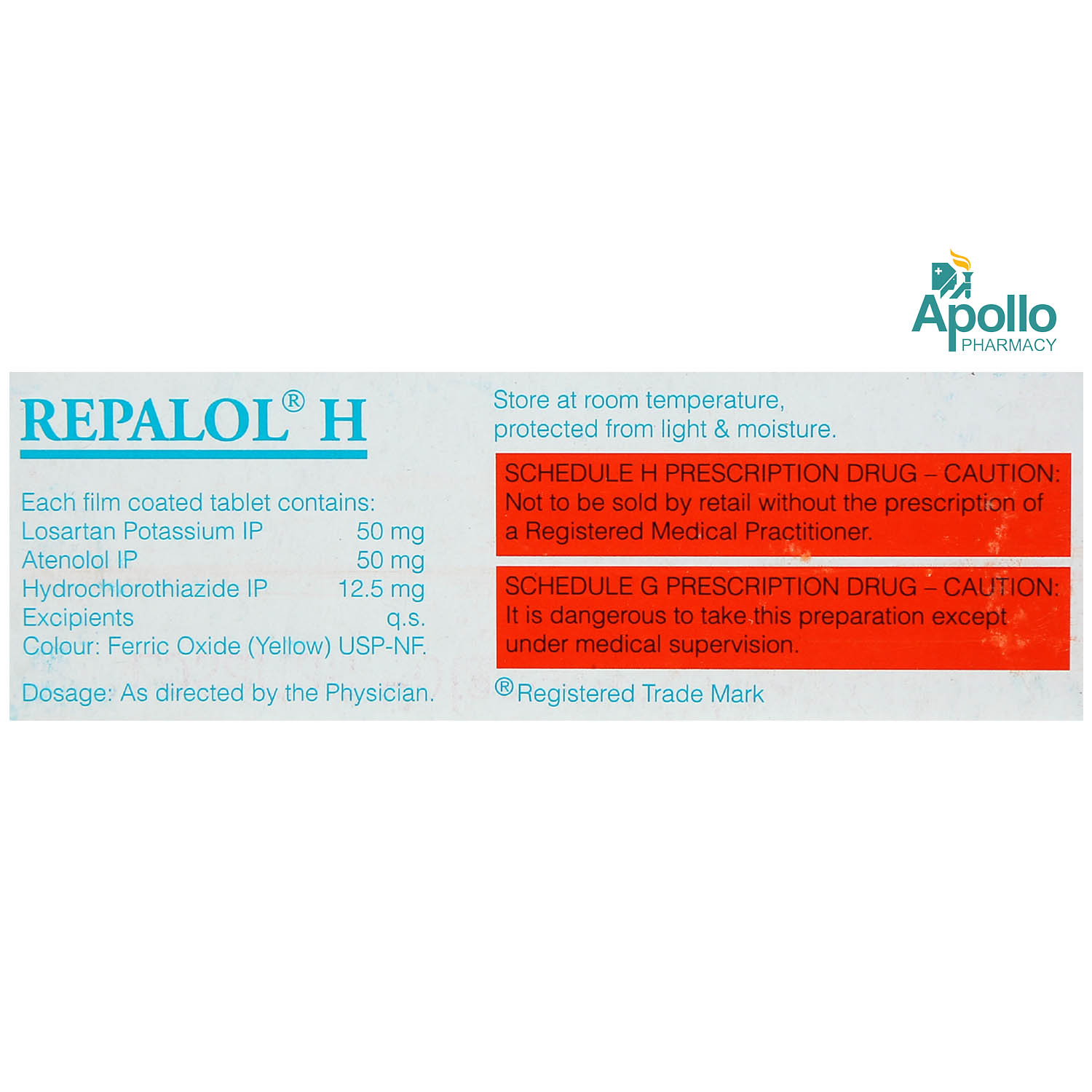 Repalol H Tablet 10's, Pack of 10 TABLETS Repalol H Tablet 10's, Pack of 10 TABLETS