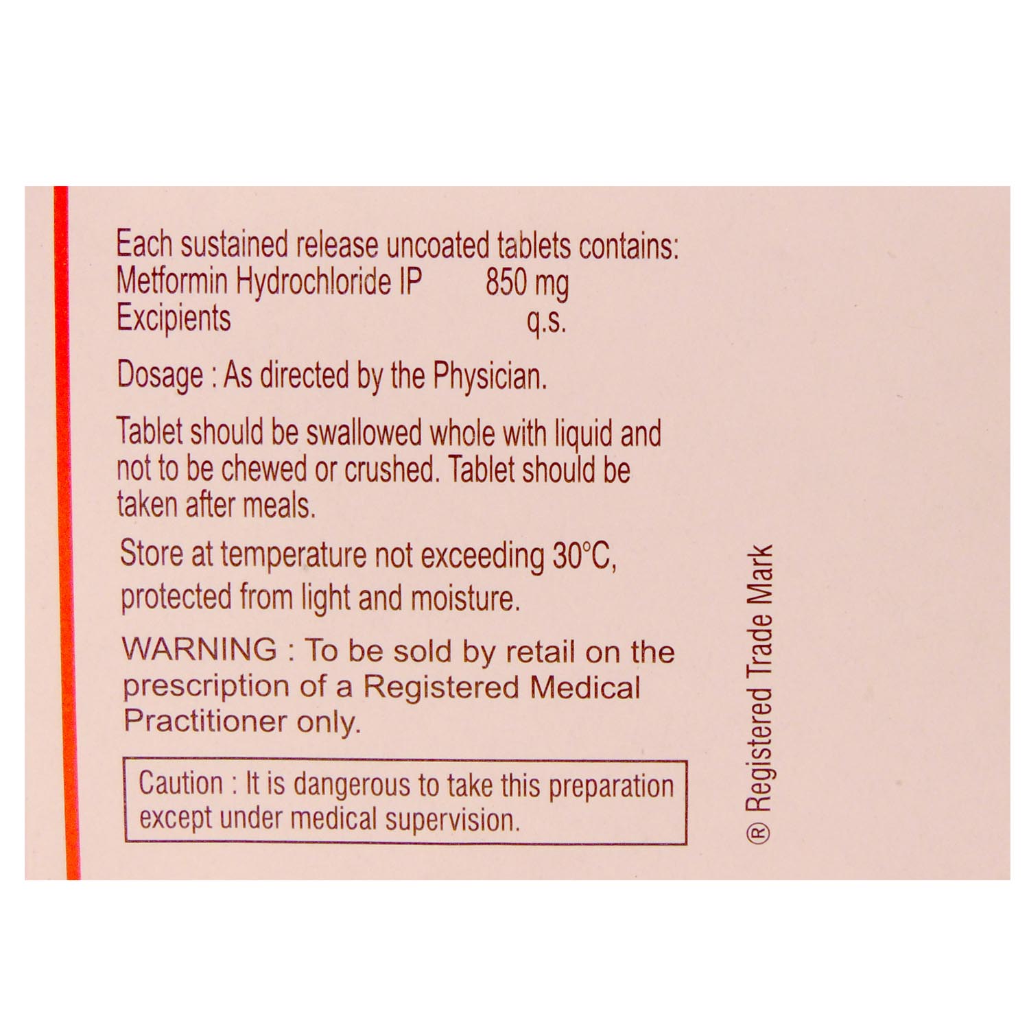 Riomet OD 850 mg Tablet 10's, Pack of 10 TABLETS Riomet OD 850 mg Tablet 10's, Pack of 10 TABLETS