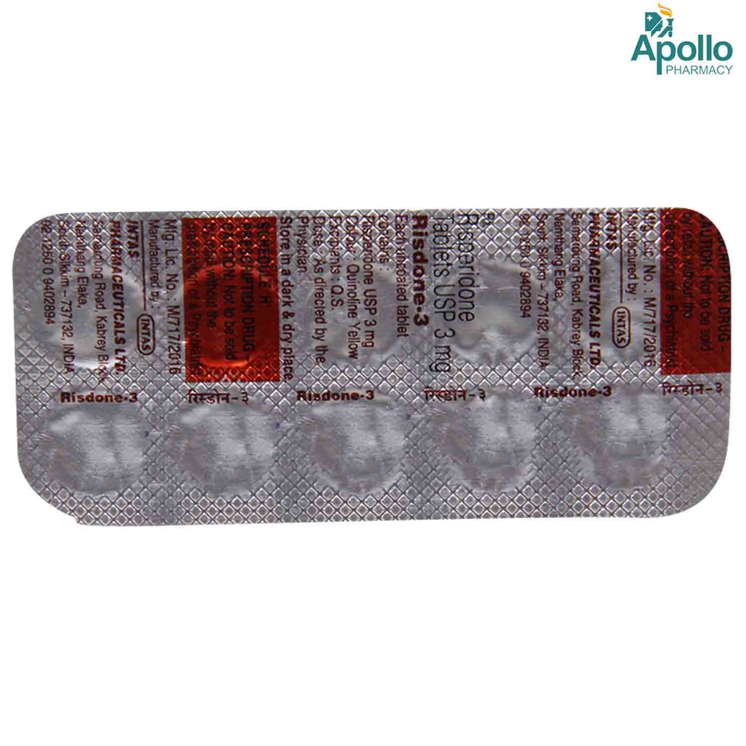 Risdone 3 Tablet 10's, Pack of 10 TABLETS Risdone 3 Tablet 10's, Pack of 10 TABLETS