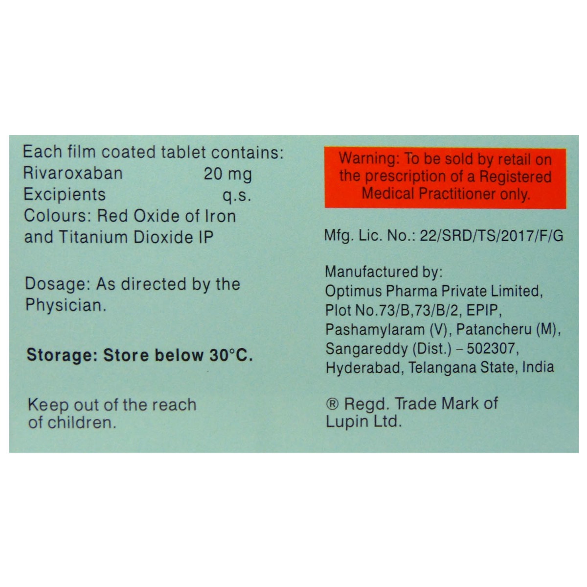 Rivaban 20 Tablet 14's, Pack of 14 TabletS Rivaban 20 Tablet 14's, Pack of 14 TabletS