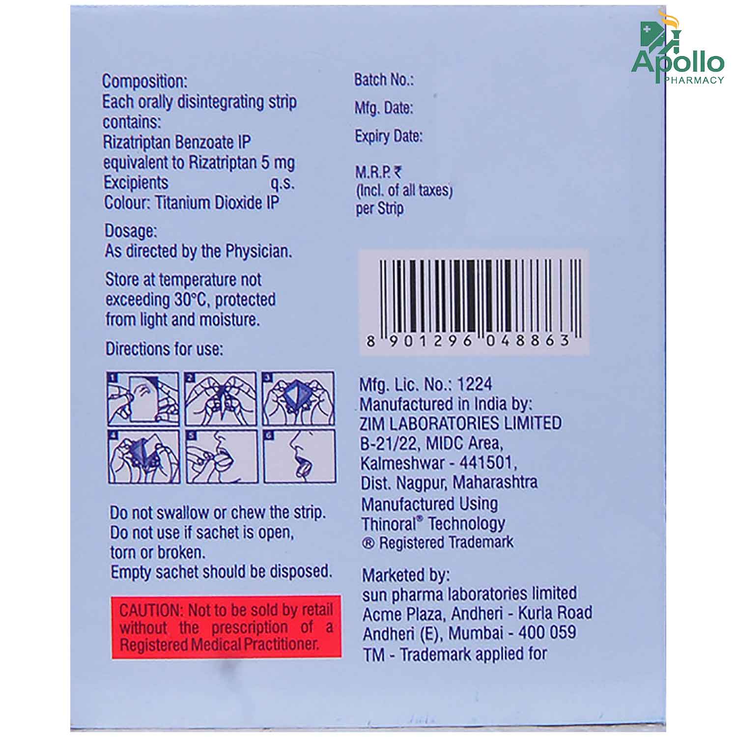 Rizanet 5 Orally Disintegrating Strip 1's, Pack of 1 ORALLY DISINTEGRATING STRIPS Rizanet 5 Orally Disintegrating Strip 1's, Pack of 1 ORALLY DISINTEGRATING STRIPS