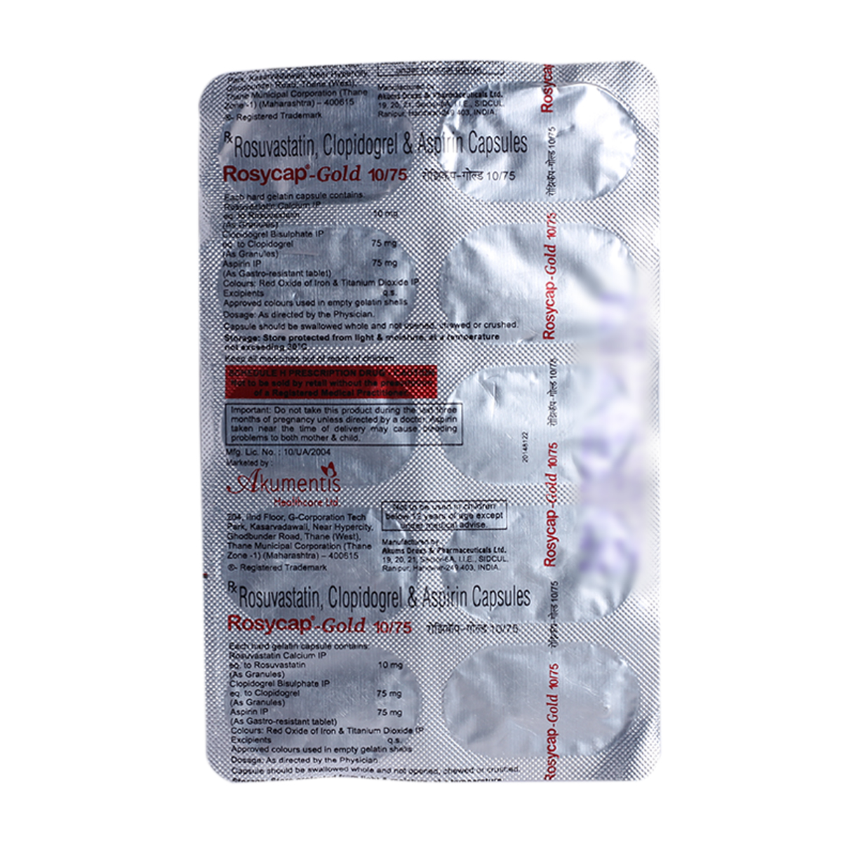 Rosycap-Gold 10 mg/75 mg Capsule 10's, Pack of 10 CAPSULES Rosycap-Gold 10 mg/75 mg Capsule 10's, Pack of 10 CAPSULES