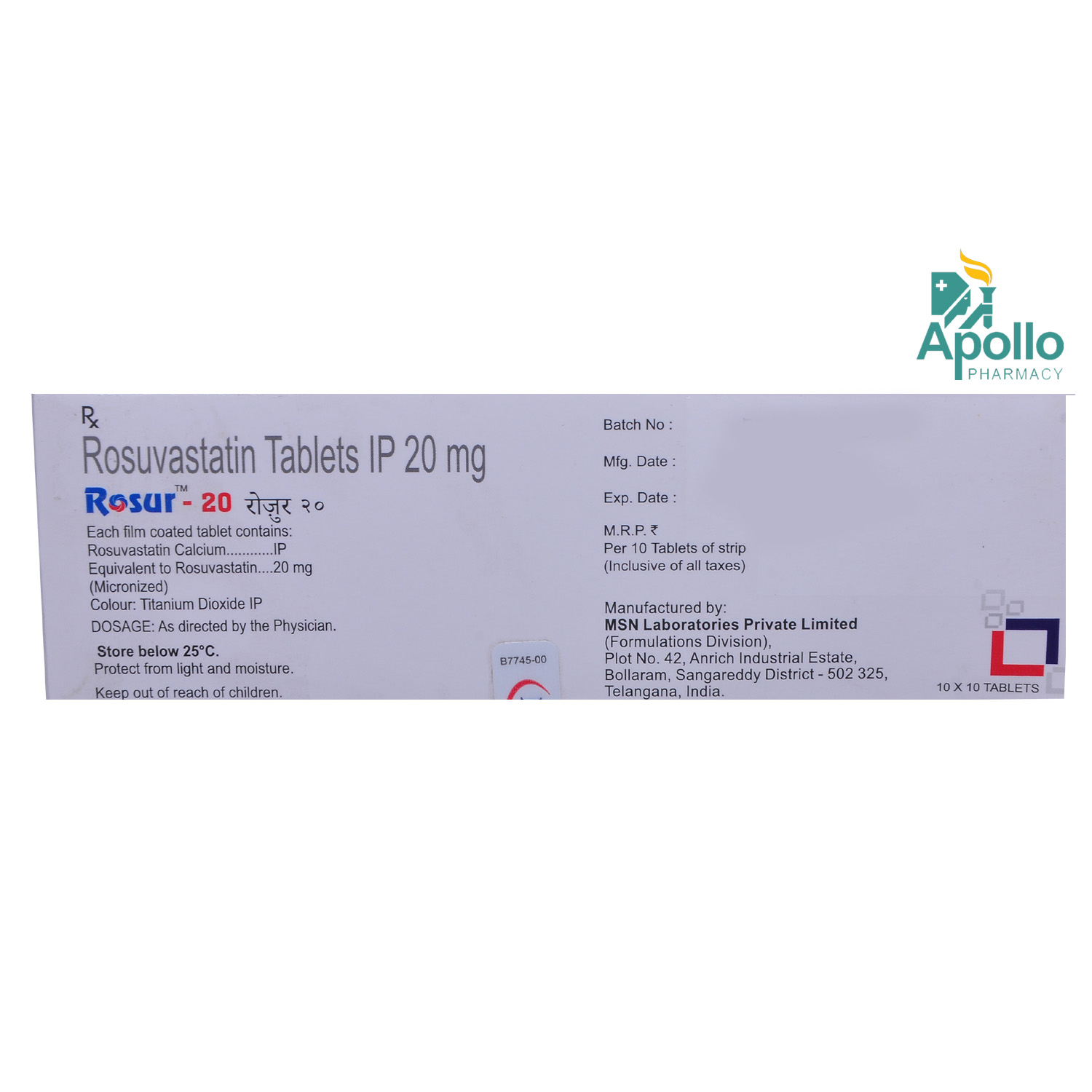 Rosur-20 Tablet 10's, Pack of 10 TABLETS Rosur-20 Tablet 10's, Pack of 10 TABLETS