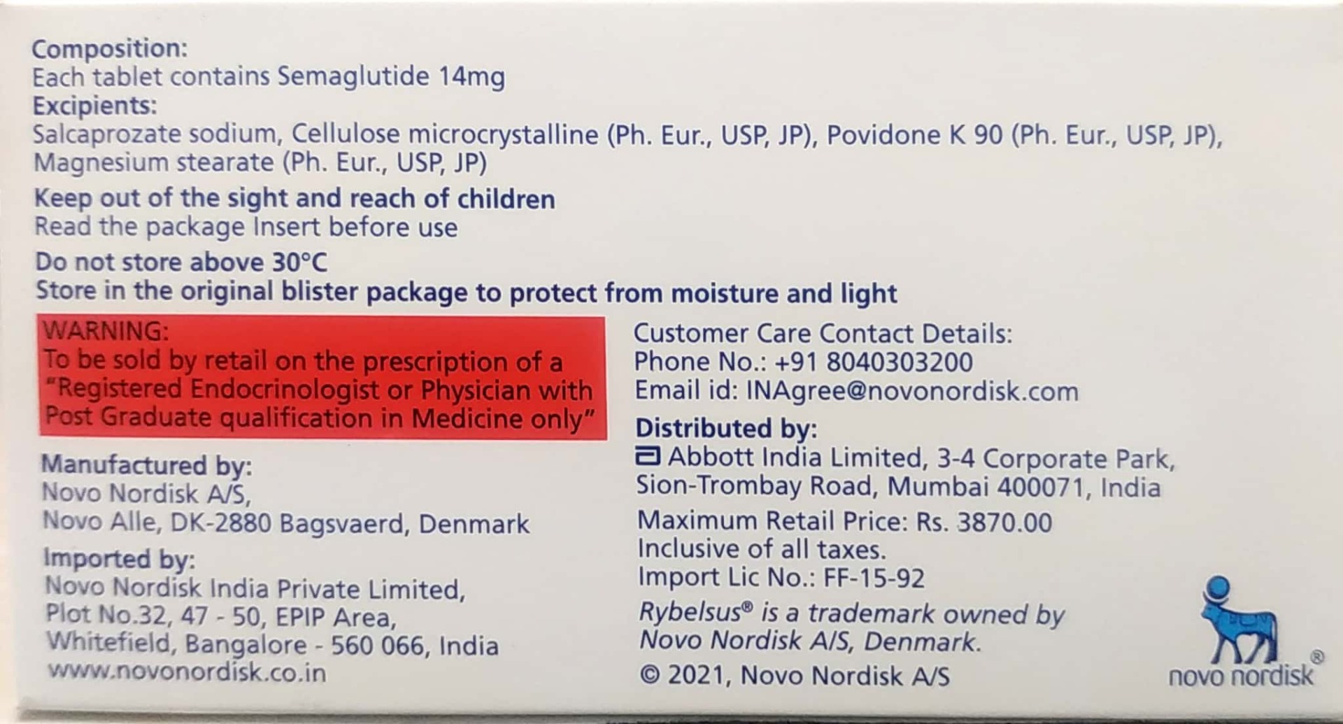 Rybelsus 14 mg Tablet 10's, Pack of 10 TABLETS Rybelsus 14 mg Tablet 10's, Pack of 10 TABLETS