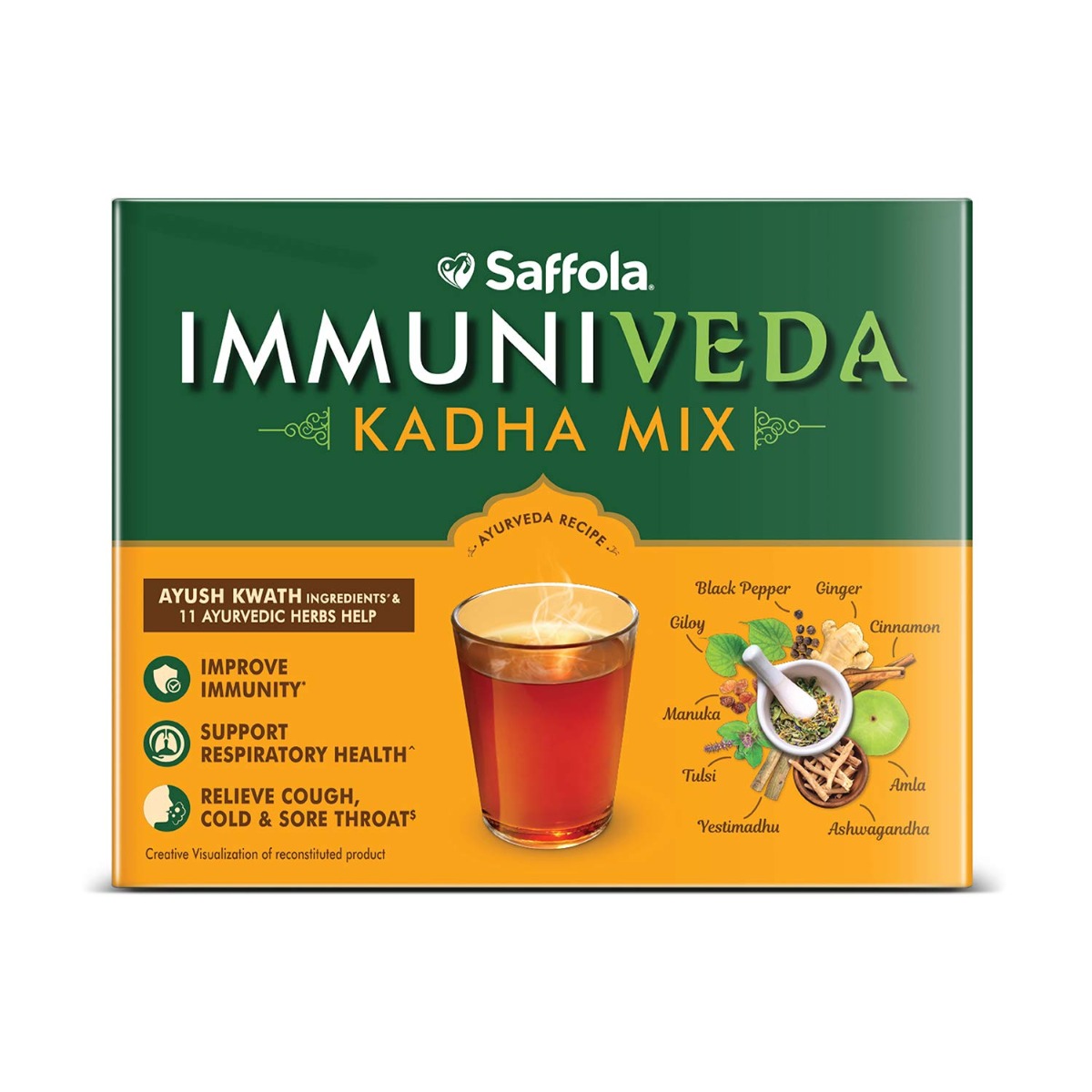 Saffola Immuniveda Kadha Mix, 80 gm (20 Sachets x 4 gm), Pack of 1 Saffola Immuniveda Kadha Mix, 80 gm (20 Sachets x 4 gm), Pack of 1