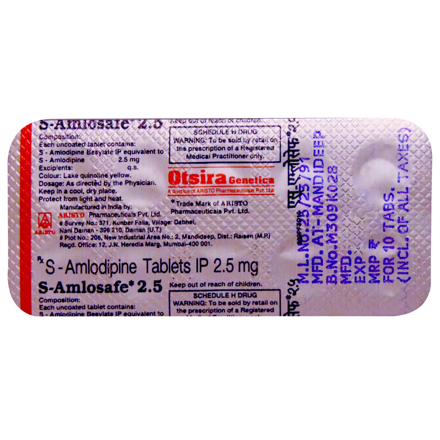S Amlosafe 2.5 Tablet 10's, Pack of 10 TABLETS S Amlosafe 2.5 Tablet 10's, Pack of 10 TABLETS