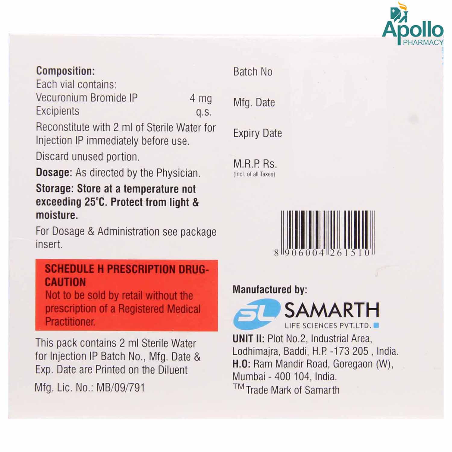 Samvec -4mg Injection, Pack of 1 INJECTION Samvec -4mg Injection, Pack of 1 INJECTION
