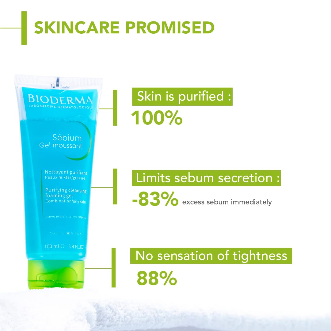 Bioderma Sebium Foaming Gel 45 ml | Zinc Sulphate, Copper Sulphate | Purifies Skin | Controls Excess Oil | For Combination/Oily Skin Bioderma Sebium Foaming Gel 45 ml | Zinc Sulphate, Copper Sulphate | Purifies Skin | Controls Excess Oil | For Combination/Oily Skin