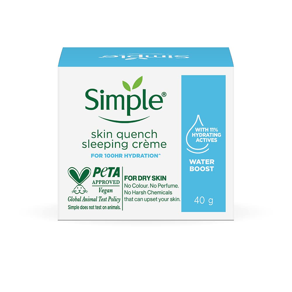 Simple Water Boost Skin Quench Sleeping Creme 40 gm | With Pentavitin And 11% Hydrating Actives | Provides Hydration For 100hrs | For Dry Skin, Pack of 1 Simple Water Boost Skin Quench Sleeping Creme 40 gm | With Pentavitin And 11% Hydrating Actives | Provides Hydration For 100hrs | For Dry Skin, Pack of 1