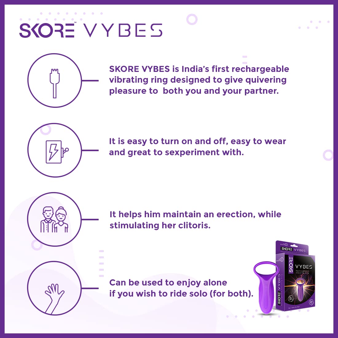 Skore Vybes Rechargeable Massager Ring, 1 Count, Pack of 1 Skore Vybes Rechargeable Massager Ring, 1 Count, Pack of 1