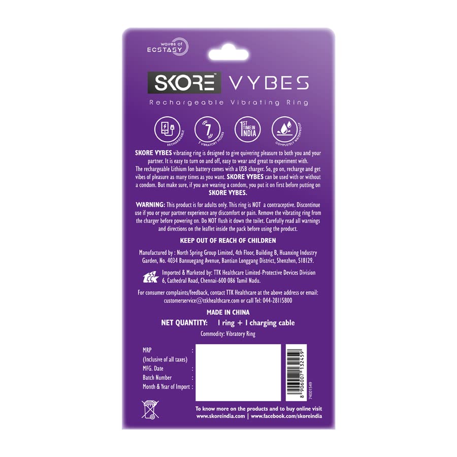Skore Vybes Rechargeable Massager Ring, 1 Count, Pack of 1 Skore Vybes Rechargeable Massager Ring, 1 Count, Pack of 1