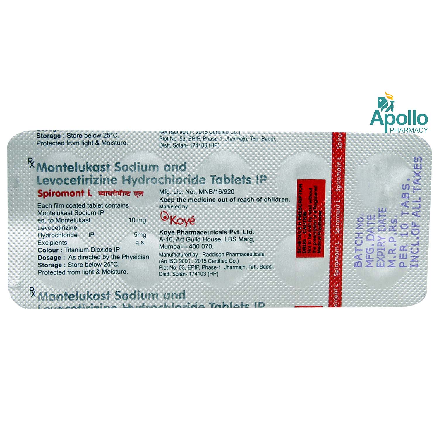 Spiromont L Tablet 10's, Pack of 10 TABLETS Spiromont L Tablet 10's, Pack of 10 TABLETS