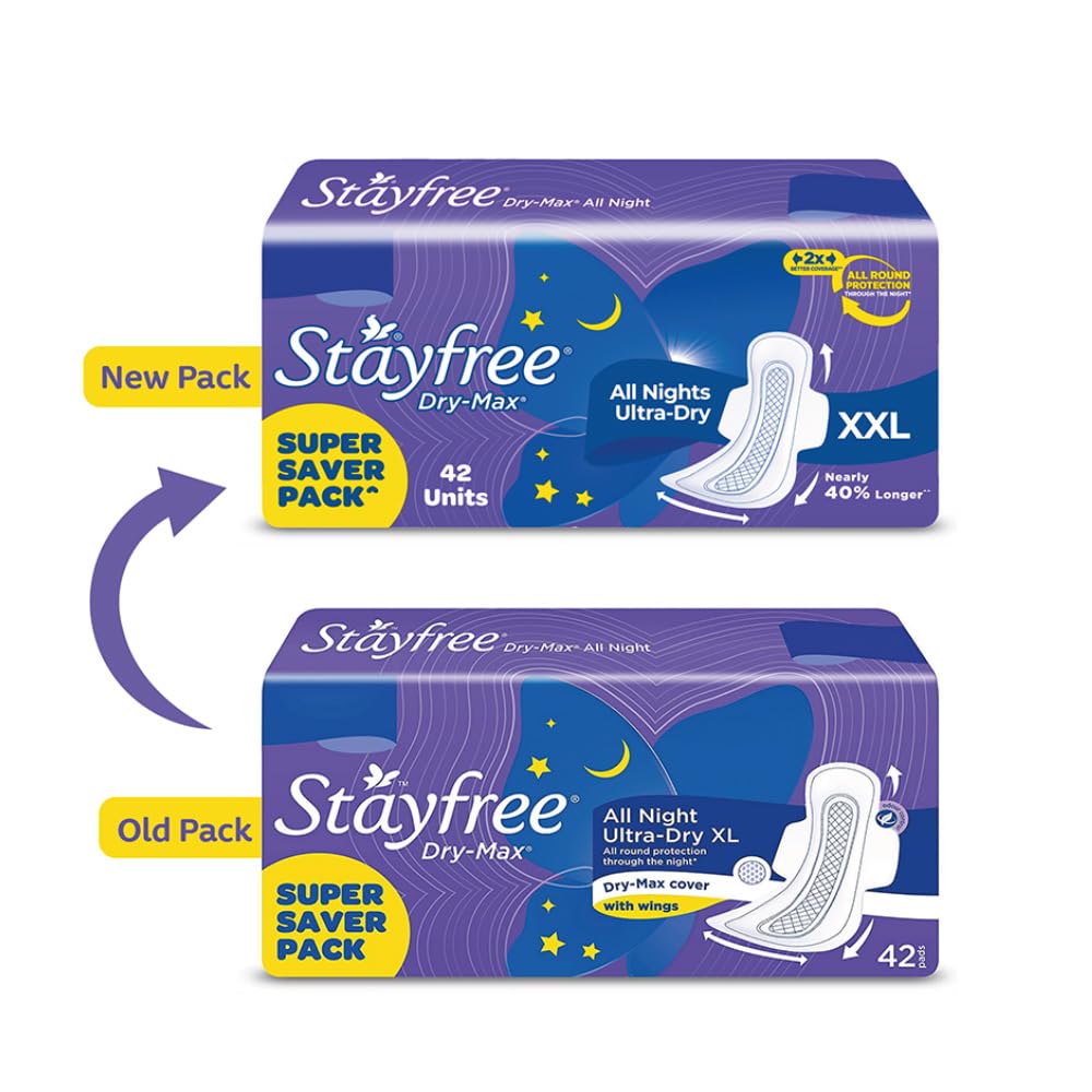Stayfree Dry-Max All Night Ultra-Dry Pads With Wings XXL, 42 Count, Pack of 1 Stayfree Dry-Max All Night Ultra-Dry Pads With Wings XXL, 42 Count, Pack of 1