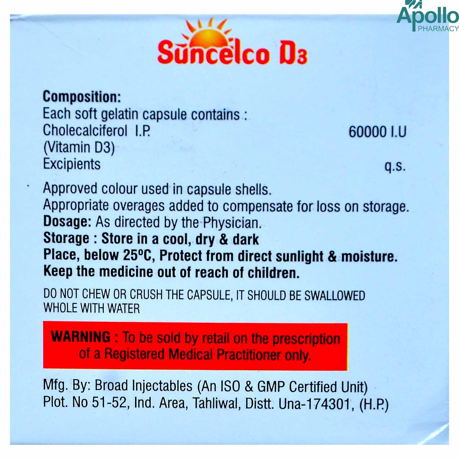 Suncelco D3 Capsule 4's, Pack of 1 Suncelco D3 Capsule 4's, Pack of 1