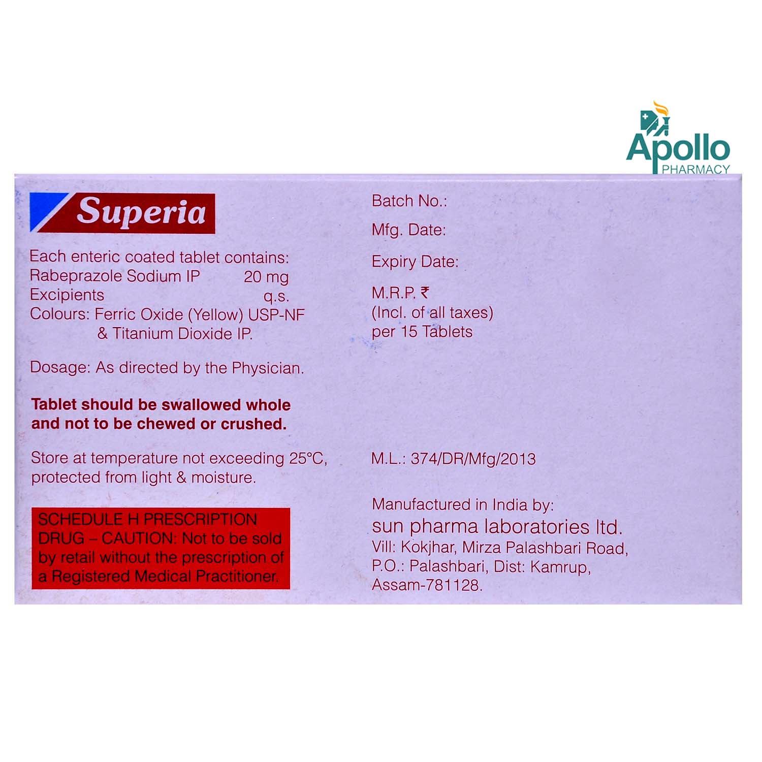 Superia Tablet 15's, Pack of 15 TABLETS Superia Tablet 15's, Pack of 15 TABLETS