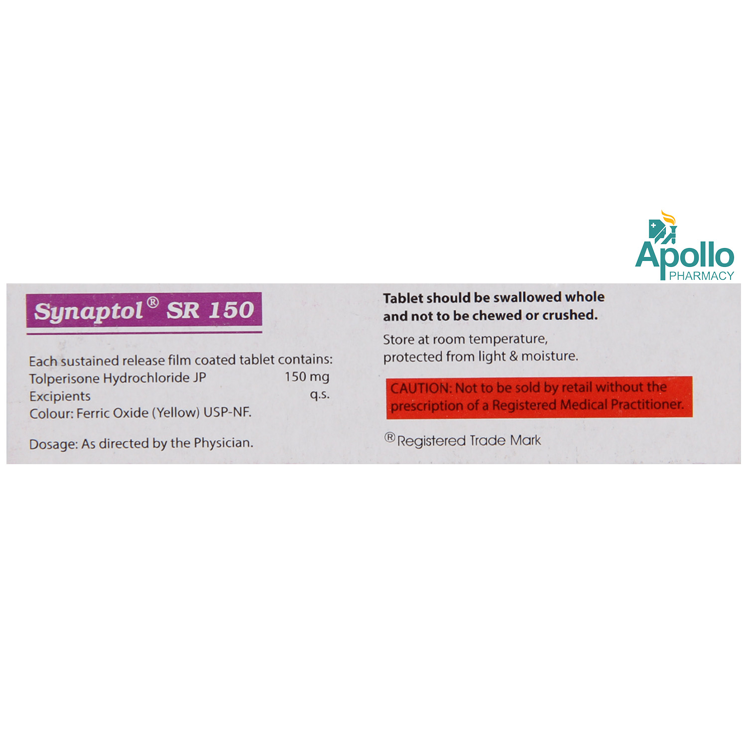 Synaptol SR 150 Tablet 10's, Pack of 10 TABLETS Synaptol SR 150 Tablet 10's, Pack of 10 TABLETS