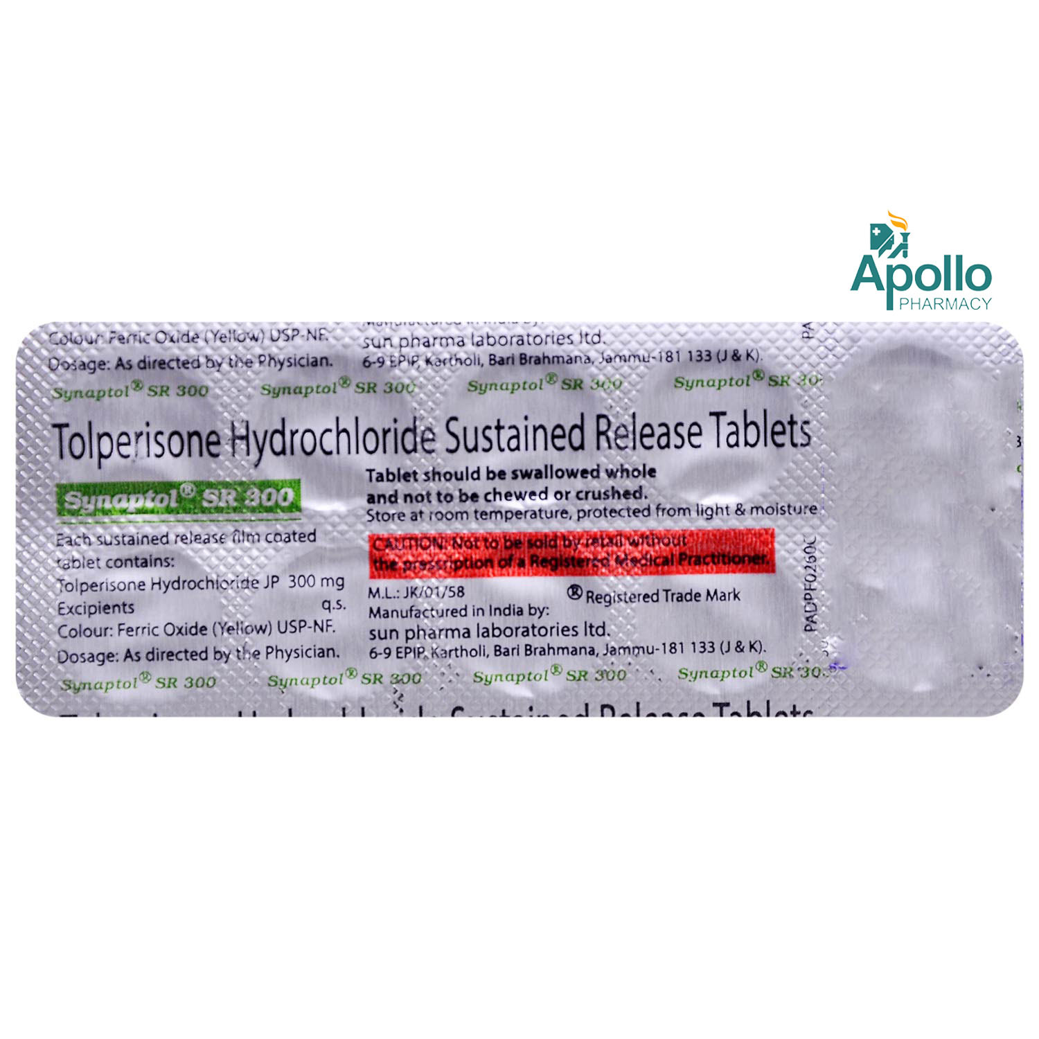 Synaptol SR 300 Tablet 10's, Pack of 10 TABLETS Synaptol SR 300 Tablet 10's, Pack of 10 TABLETS