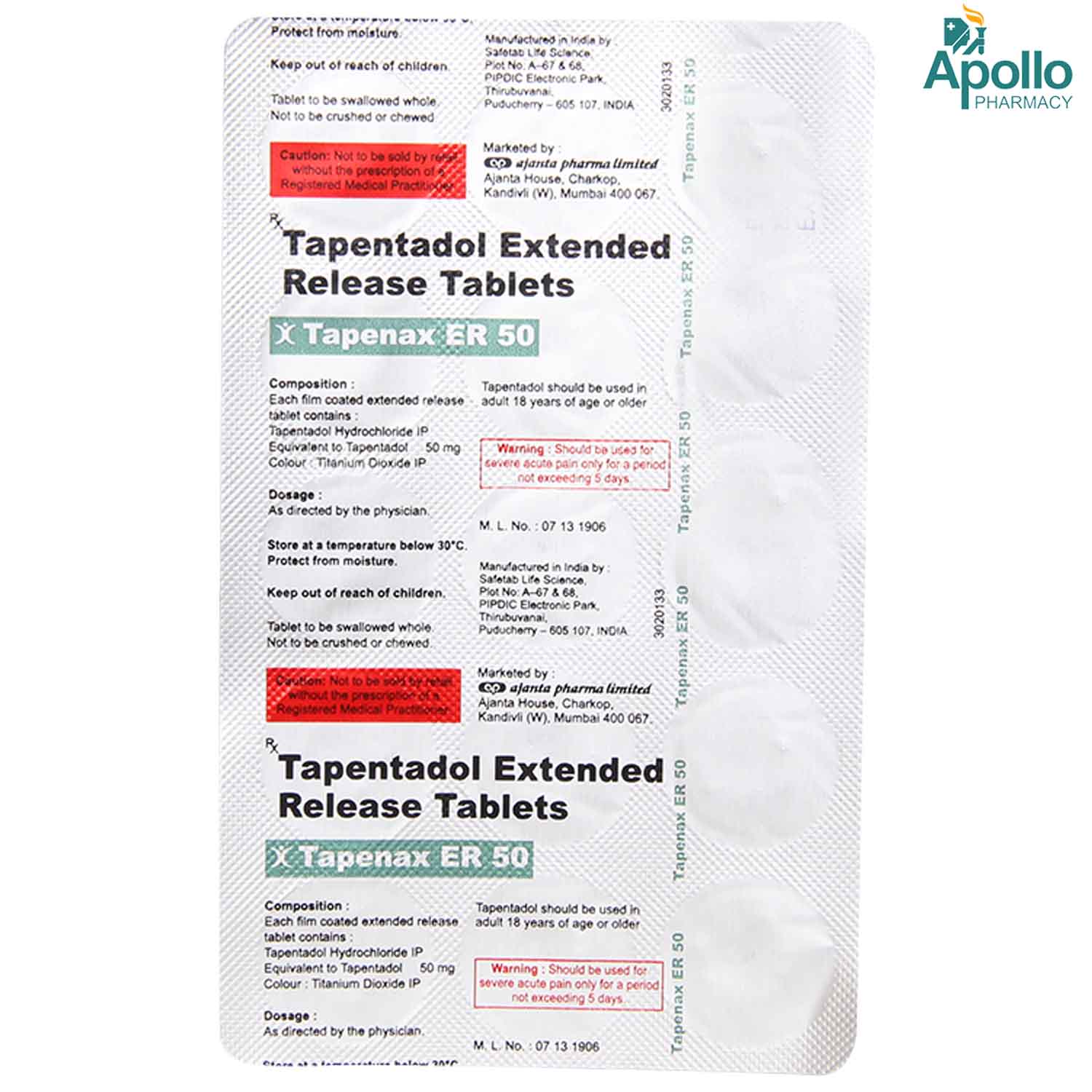 Tapenax ER 50 Tablet 15's, Pack of 15 TabletS Tapenax ER 50 Tablet 15's, Pack of 15 TabletS