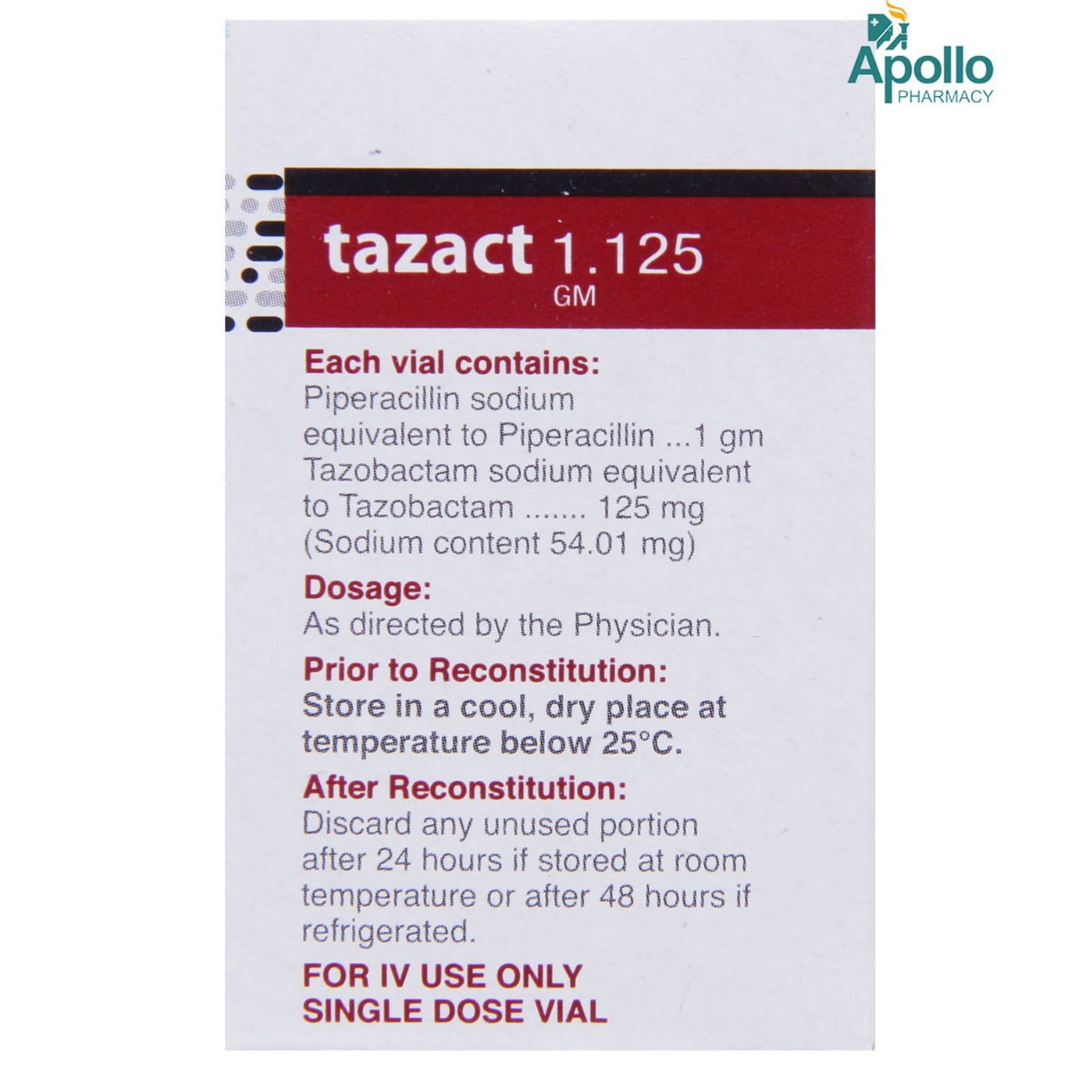 Tazact 1.125gm Injection 1's, Pack of 1 INJECTION Tazact 1.125gm Injection 1's, Pack of 1 INJECTION