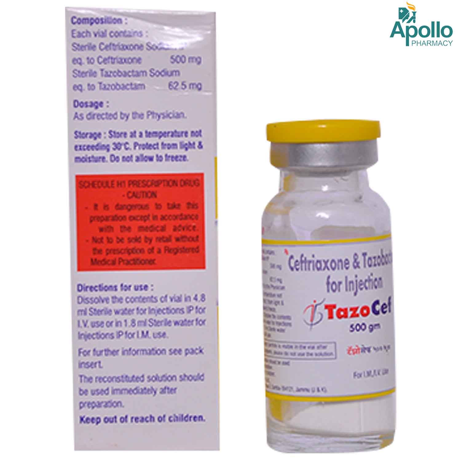 TAZOCEF 500MG INJECTION, Pack of 1 INJECTION TAZOCEF 500MG INJECTION, Pack of 1 INJECTION