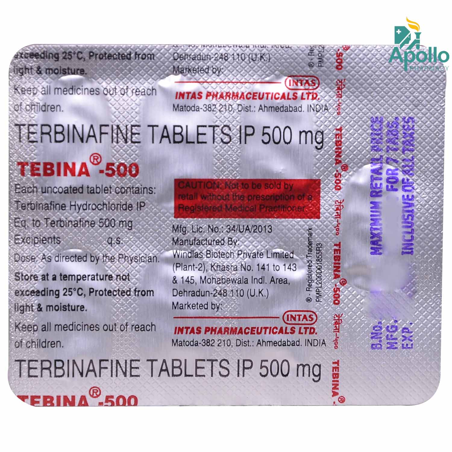 Tebina-500 Tablet 7's, Pack of 7 TabletS Tebina-500 Tablet 7's, Pack of 7 TabletS