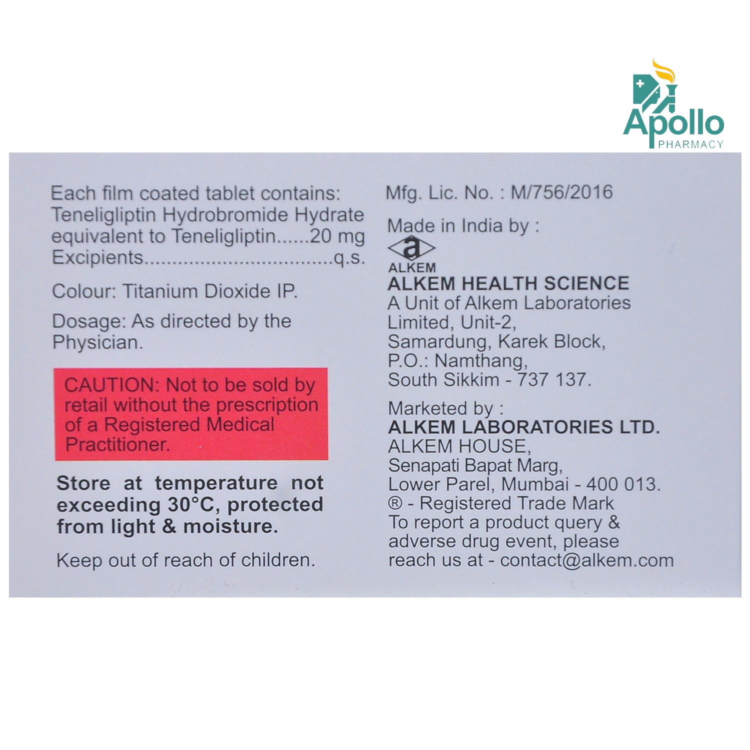 Tegliptin 20 Tablet 15's, Pack of 15 TABLETS Tegliptin 20 Tablet 15's, Pack of 15 TABLETS