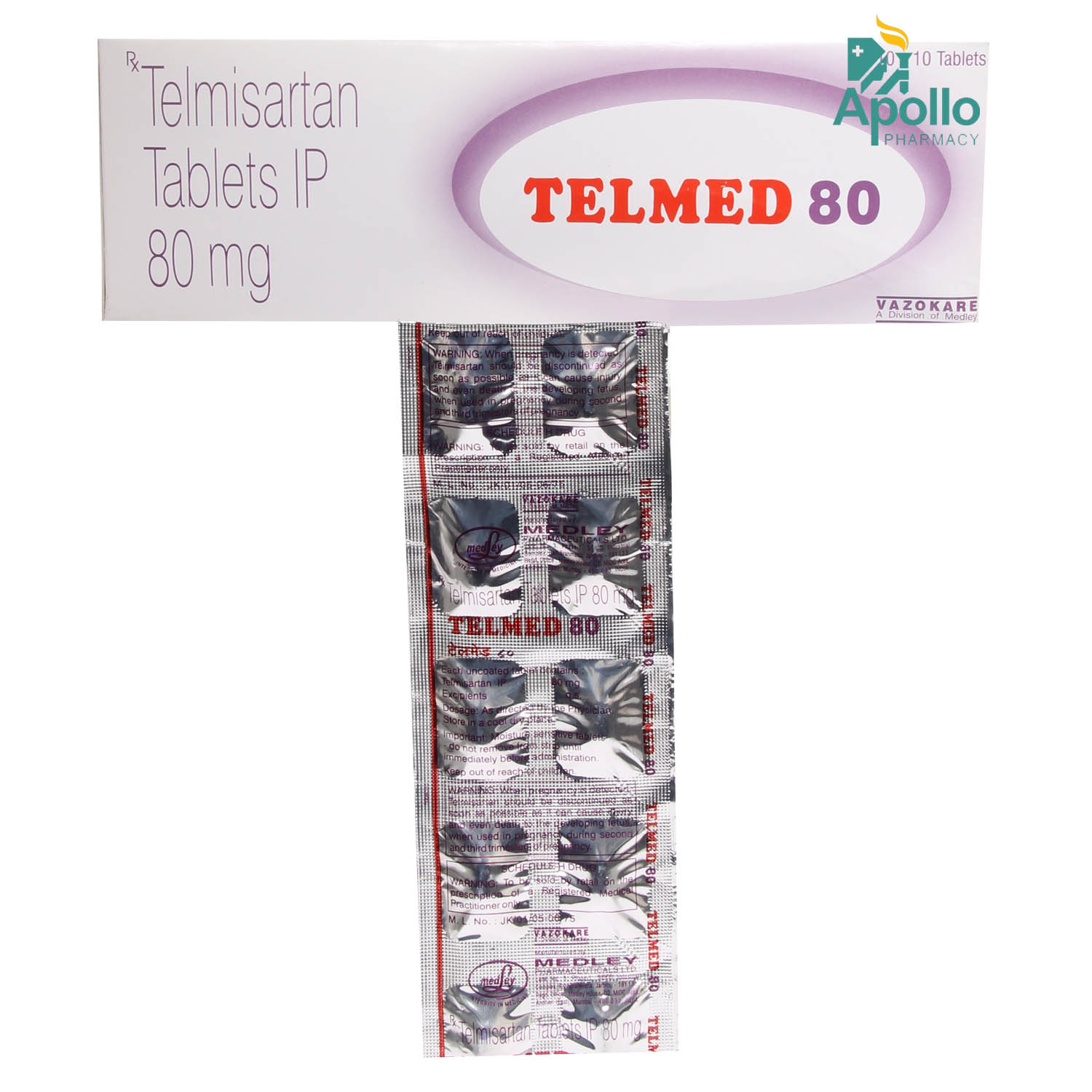 Telmed 80 Tablet 10's, Pack of 10 TABLETS Telmed 80 Tablet 10's, Pack of 10 TABLETS