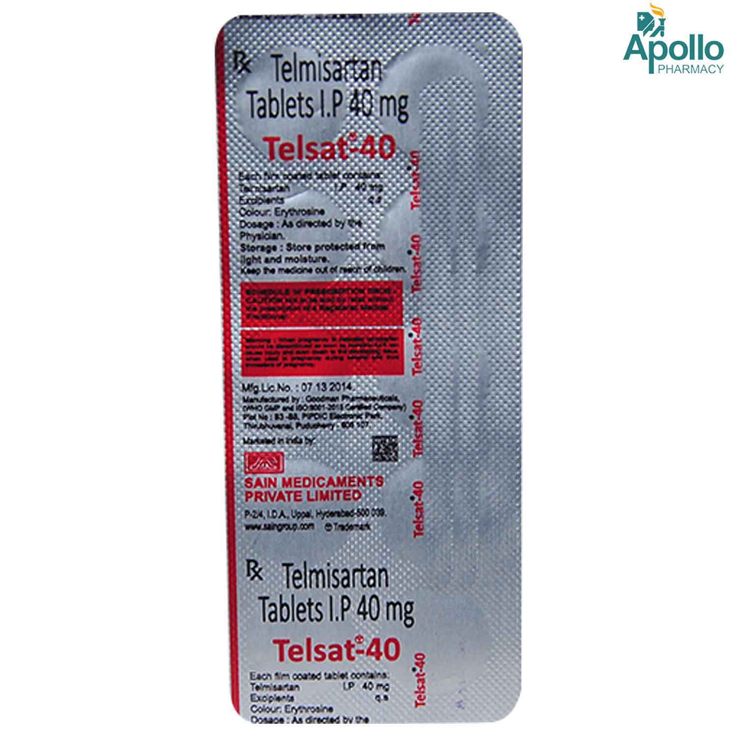 TELSAT 40MG TABLET, Pack of 10 TABLETS TELSAT 40MG TABLET, Pack of 10 TABLETS