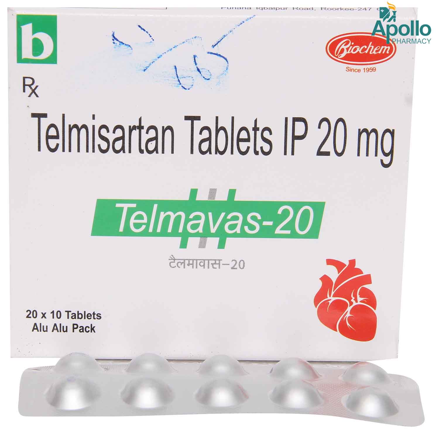 Telmavas 20 Tablet 10's, Pack of 10 TabletS Telmavas 20 Tablet 10's, Pack of 10 TabletS
