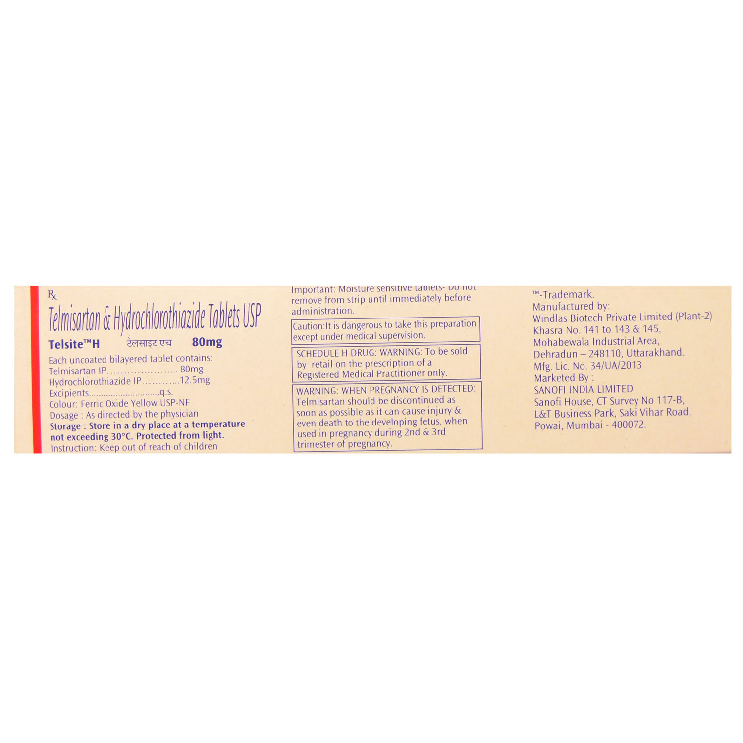 Telsite H 80 mg Tablet 10's, Pack of 10 Telsite H 80 mg Tablet 10's, Pack of 10