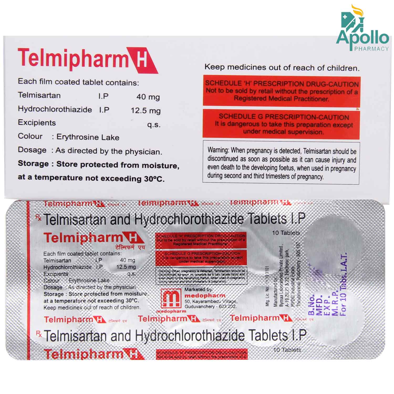 Telmipharm H Tablet 10's, Pack of 10 Telmipharm H Tablet 10's, Pack of 10