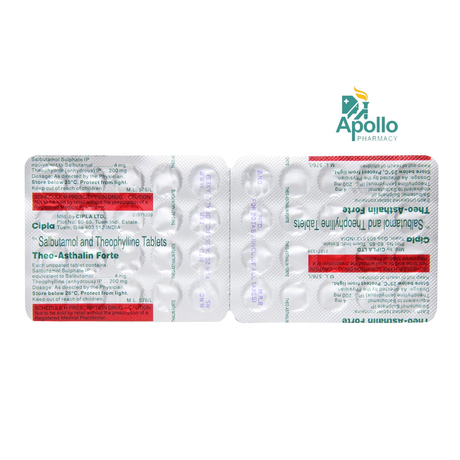 Theo-Asthalin Forte Tablet 20's, Pack of 20 TabletS Theo-Asthalin Forte Tablet 20's, Pack of 20 TabletS