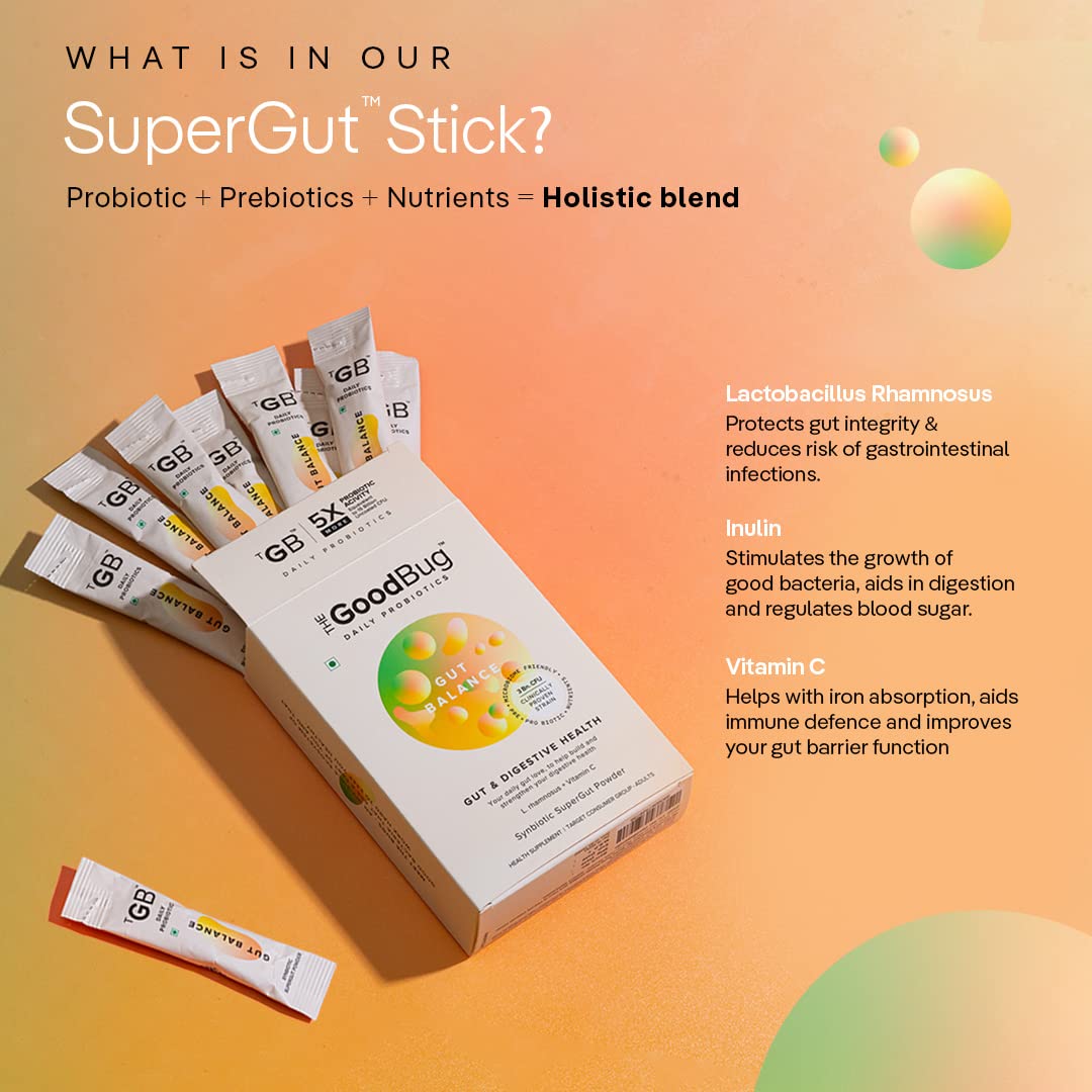 The Good Bug Gut Balance Synbiotic Supergut Powder for Gut & Digestive Health, 1.2 gm x 15 Sachets, Pack of 1 The Good Bug Gut Balance Synbiotic Supergut Powder for Gut & Digestive Health, 1.2 gm x 15 Sachets, Pack of 1