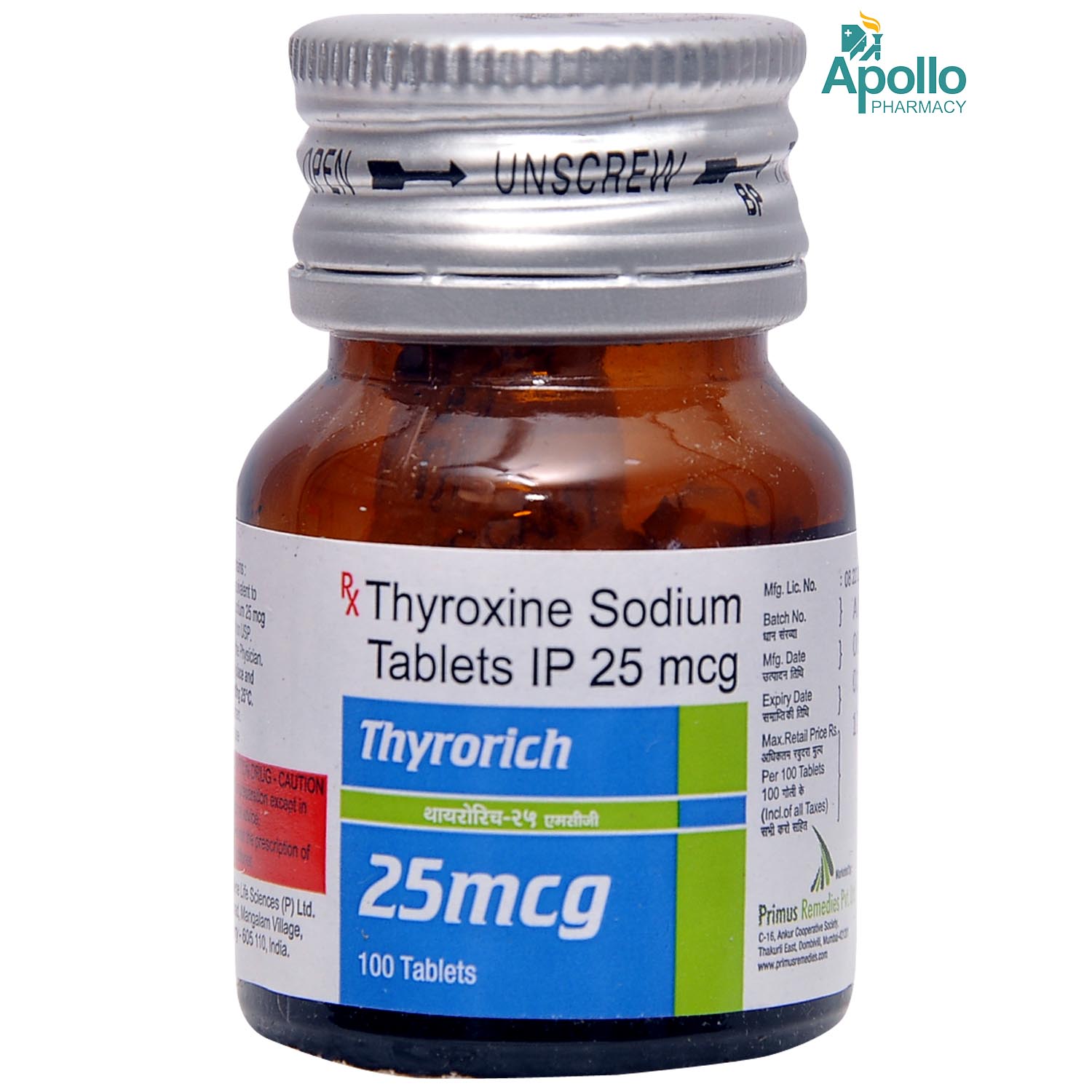 Thyrorich 25 mcg Tablet 100's, Pack of 1 TABLET Thyrorich 25 mcg Tablet 100's, Pack of 1 TABLET