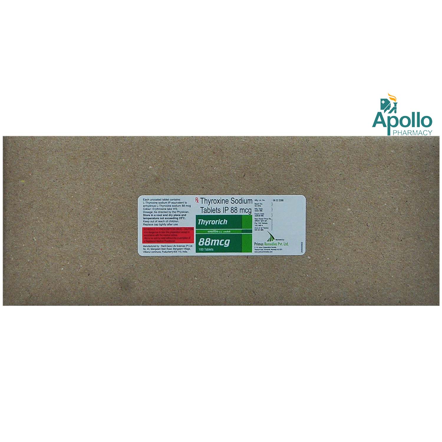 Thyrorich 88 mcg Tablet 100's, Pack of 1 TABLET Thyrorich 88 mcg Tablet 100's, Pack of 1 TABLET