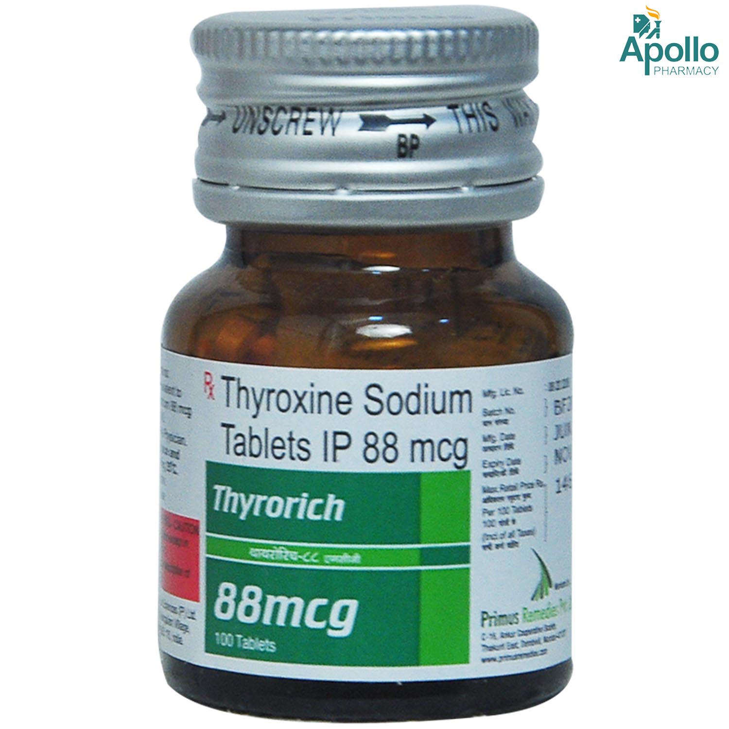 Thyrorich 88 mcg Tablet 100's, Pack of 1 TABLET Thyrorich 88 mcg Tablet 100's, Pack of 1 TABLET