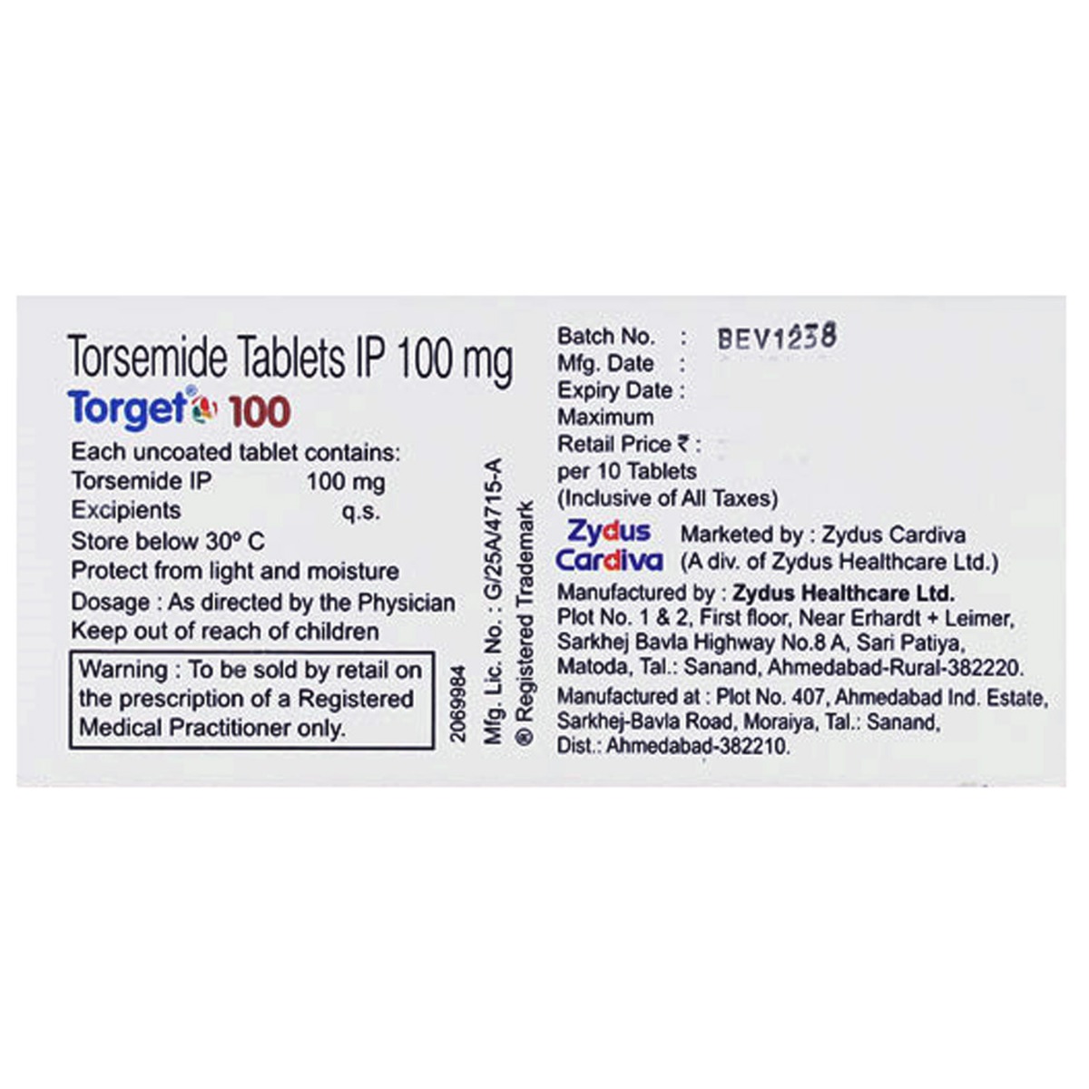 Torget 100 Tablet 10's, Pack of 10 TABLETS Torget 100 Tablet 10's, Pack of 10 TABLETS