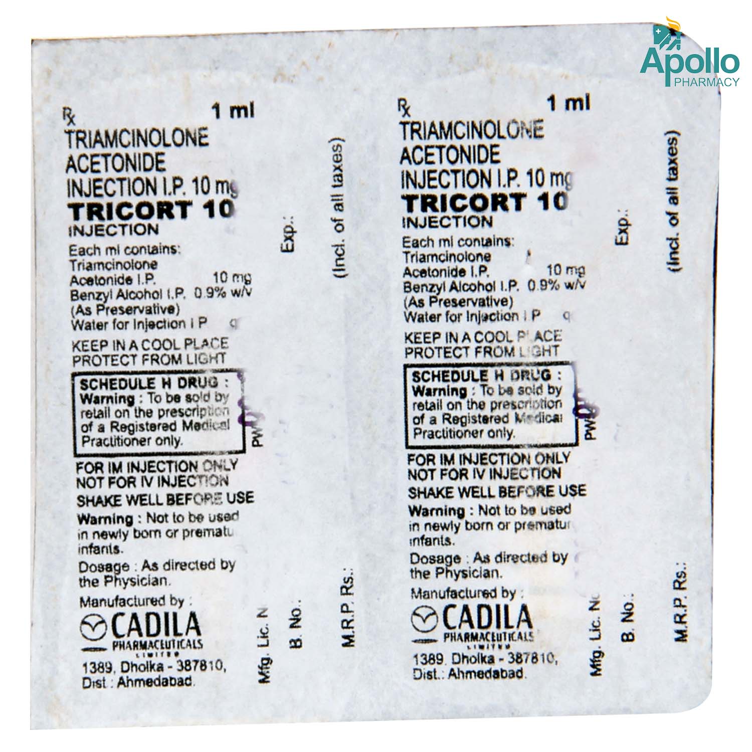 Tricort 10 mg Injection 1 ml, Pack of 1 Injection Tricort 10 mg Injection 1 ml, Pack of 1 Injection