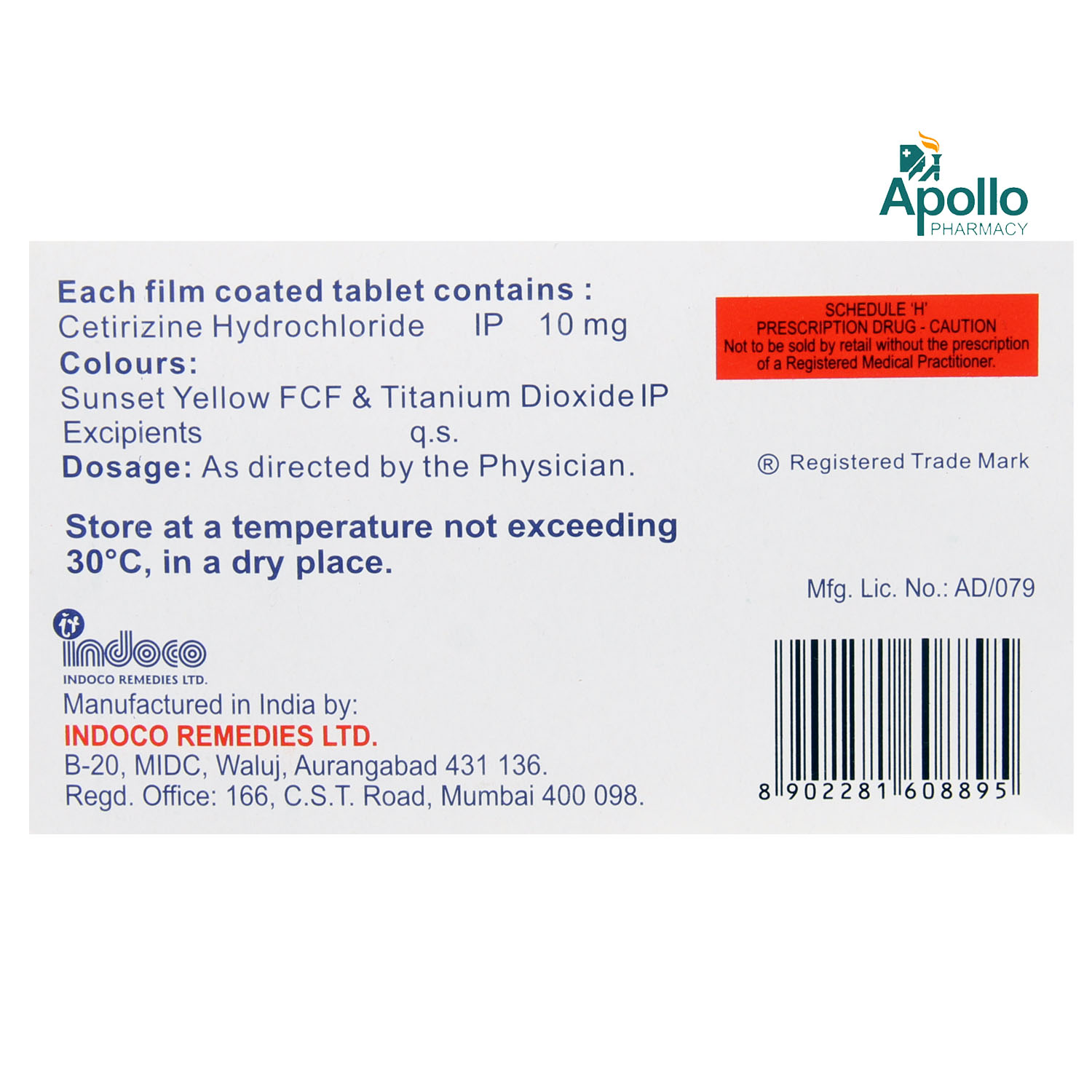 TRIZ TABLET 10MG, Pack of 10 TABLETS TRIZ TABLET 10MG, Pack of 10 TABLETS