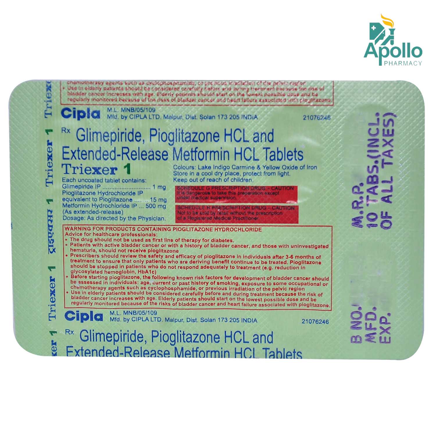 Triexer 1 Tablet 10's, Pack of 10 TABLETS Triexer 1 Tablet 10's, Pack of 10 TABLETS