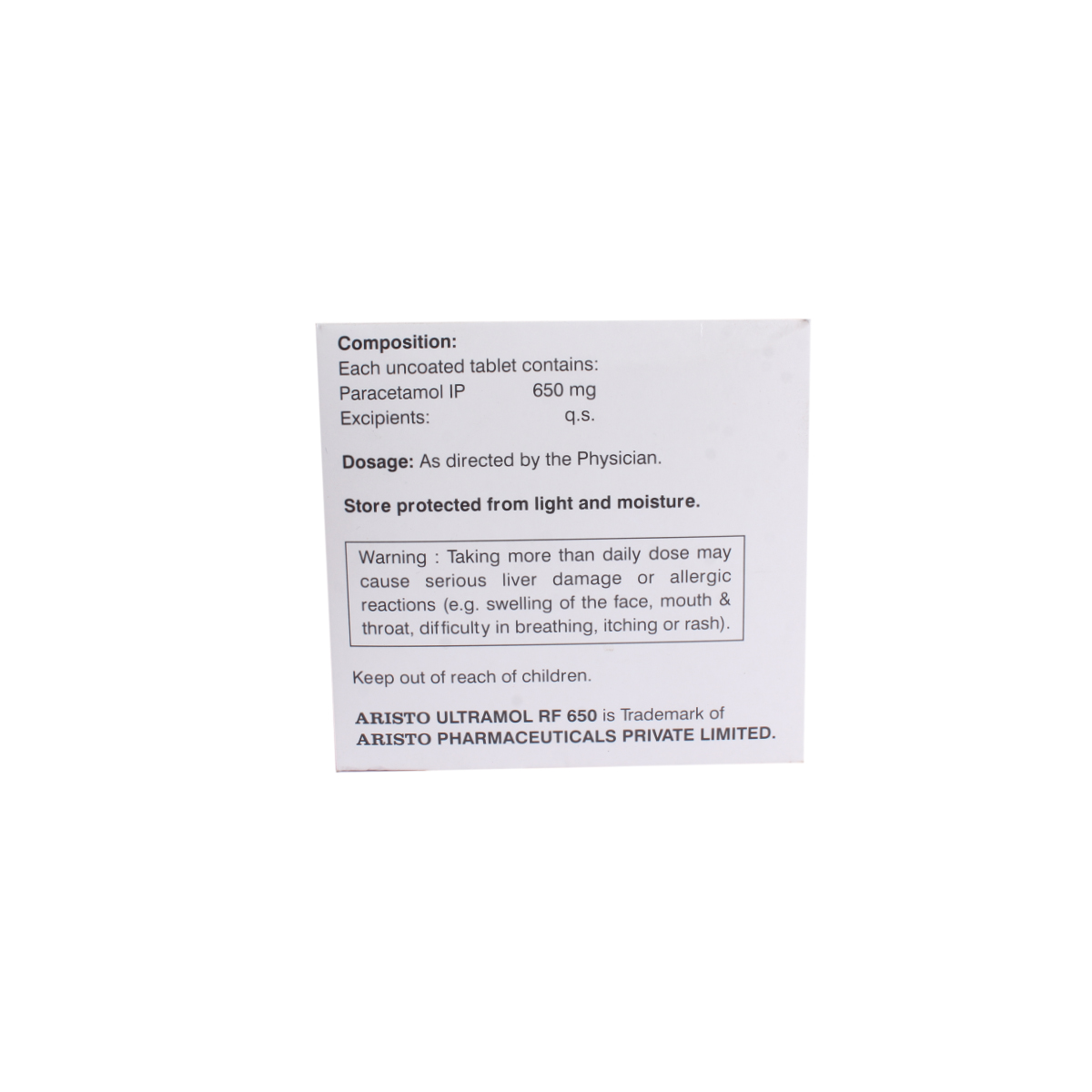 Ultramol RF 650 mg Tablet 10's, Pack of 10 TabletS Ultramol RF 650 mg Tablet 10's, Pack of 10 TabletS