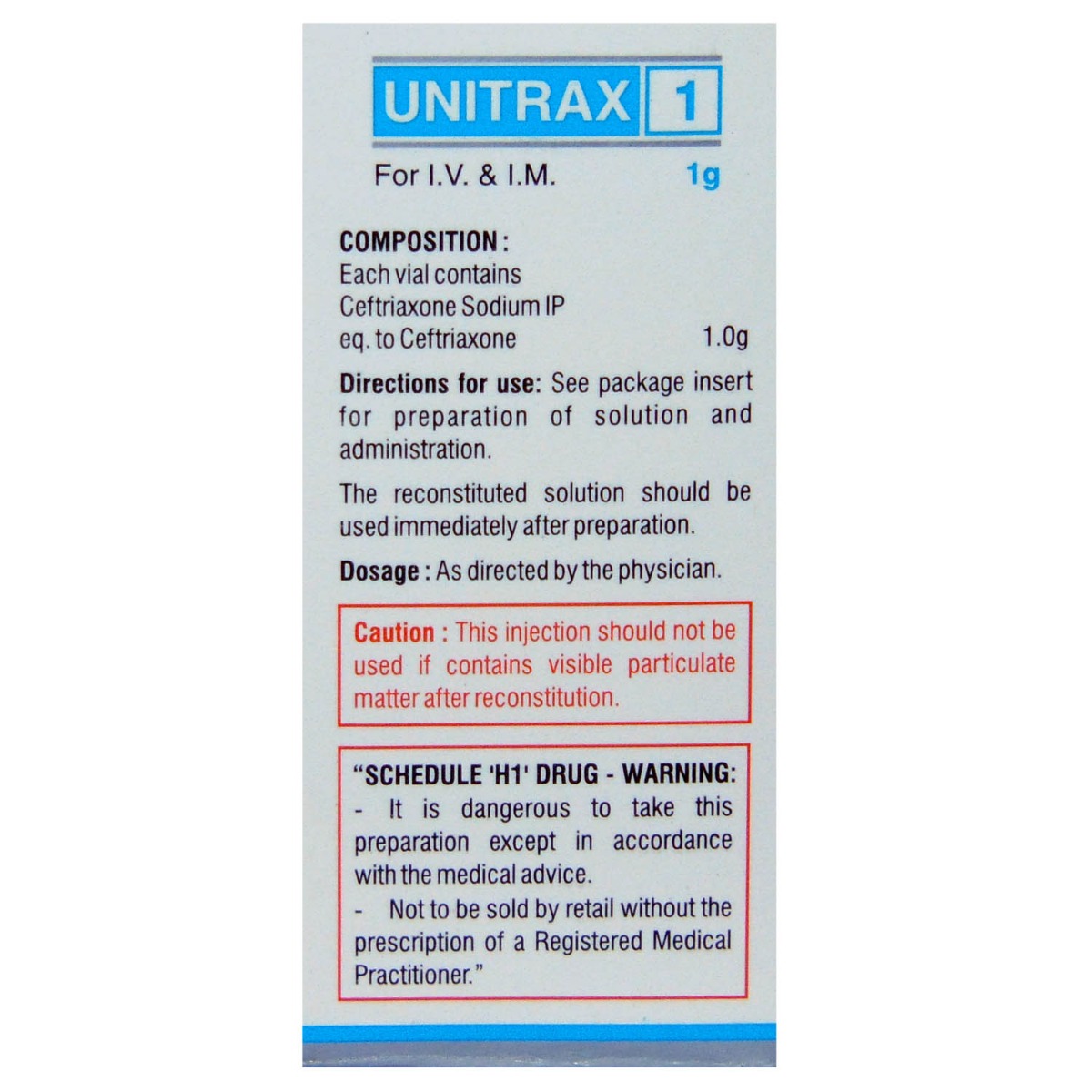 UNITRAX INJECTION 1GM, Pack of 1 INJECTION UNITRAX INJECTION 1GM, Pack of 1 INJECTION