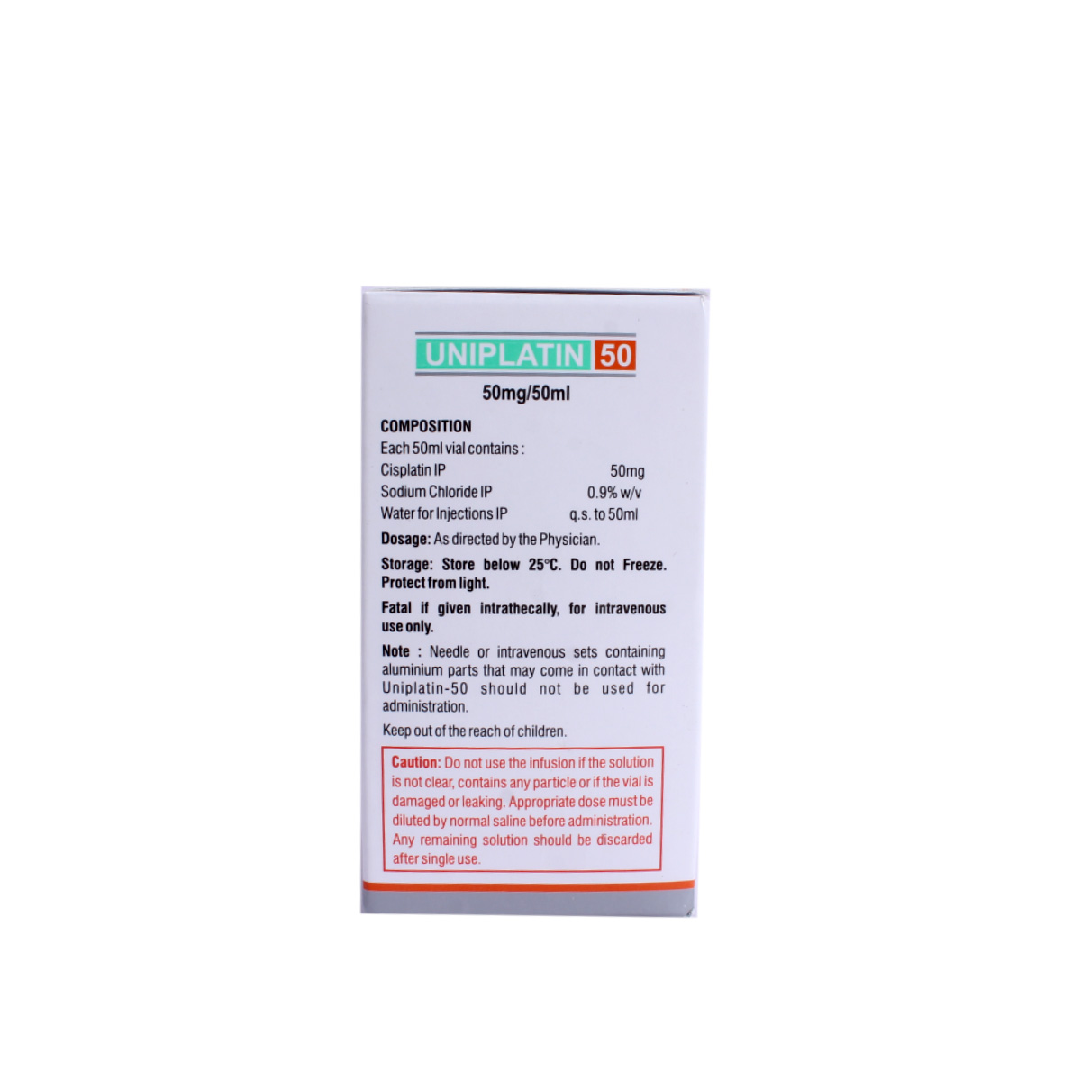 UNIPLATIN 50MG INJECTION, Pack of 1 INJECTION UNIPLATIN 50MG INJECTION, Pack of 1 INJECTION