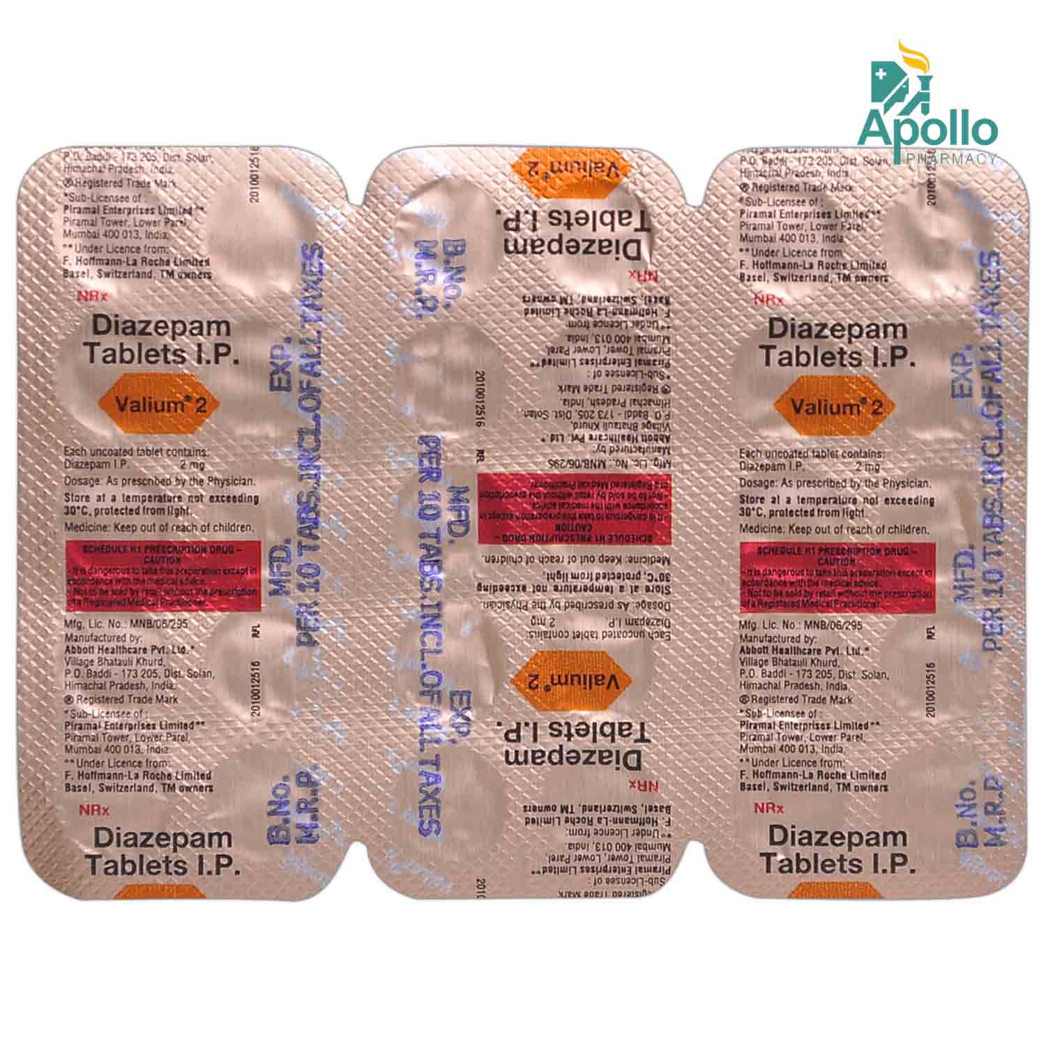 Valium 2 Tablet 10's, Pack of 10 TABLETS Valium 2 Tablet 10's, Pack of 10 TABLETS