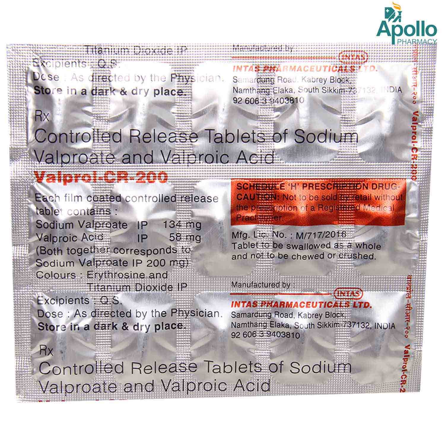 Valprol CR EC 200 mg Tablet 10's, Pack of 10 TABLETS Valprol CR EC 200 mg Tablet 10's, Pack of 10 TABLETS