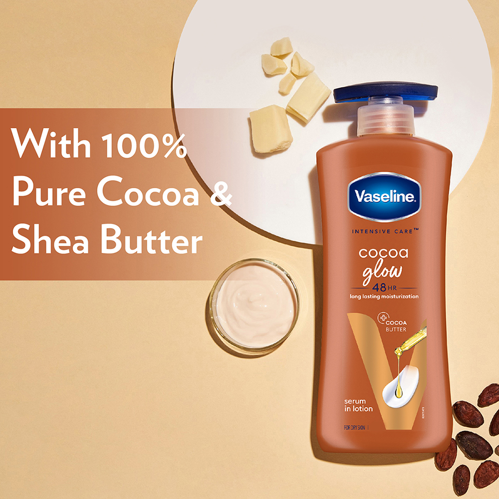 Vaseline Intensive Care Cocoa Glow Body Lotion 400 ml | With Cocoa Butter | Provides 48 hrs Of Moisturization | Non Greasy & Fast Absorbing | For Dry Skin, Pack of 1 Vaseline Intensive Care Cocoa Glow Body Lotion 400 ml | With Cocoa Butter | Provides 48 hrs Of Moisturization | Non Greasy & Fast Absorbing | For Dry Skin, Pack of 1