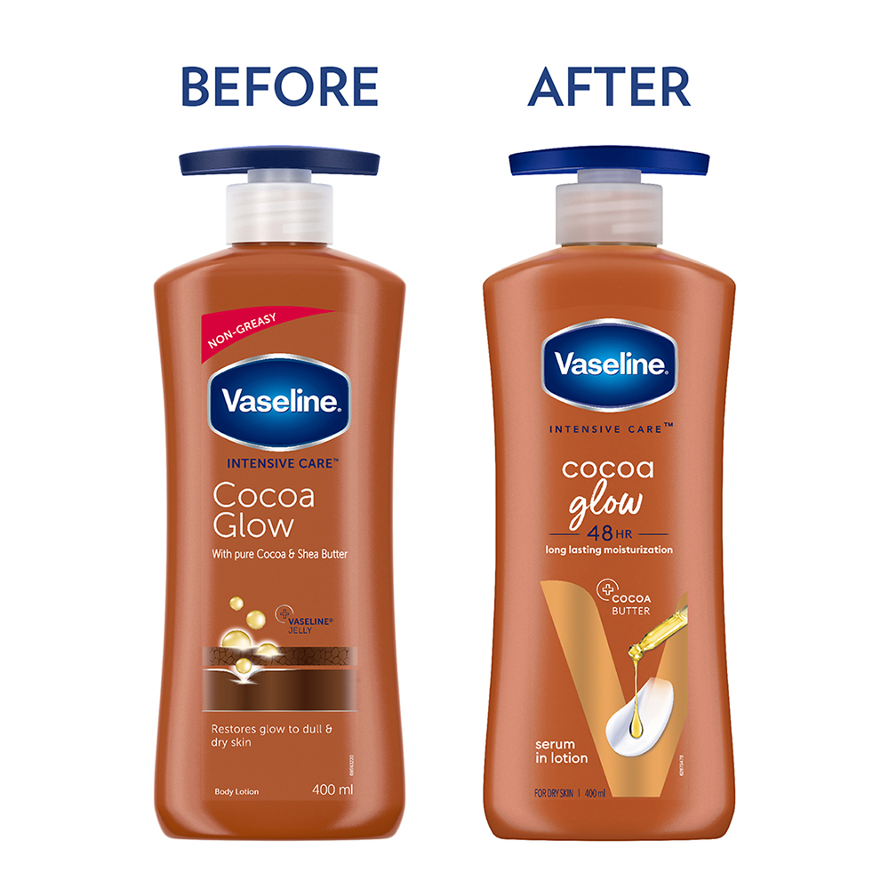 Vaseline Intensive Care Cocoa Glow Body Lotion 400 ml | With Cocoa Butter | Provides 48 hrs Of Moisturization | Non Greasy & Fast Absorbing | For Dry Skin, Pack of 1 Vaseline Intensive Care Cocoa Glow Body Lotion 400 ml | With Cocoa Butter | Provides 48 hrs Of Moisturization | Non Greasy & Fast Absorbing | For Dry Skin, Pack of 1